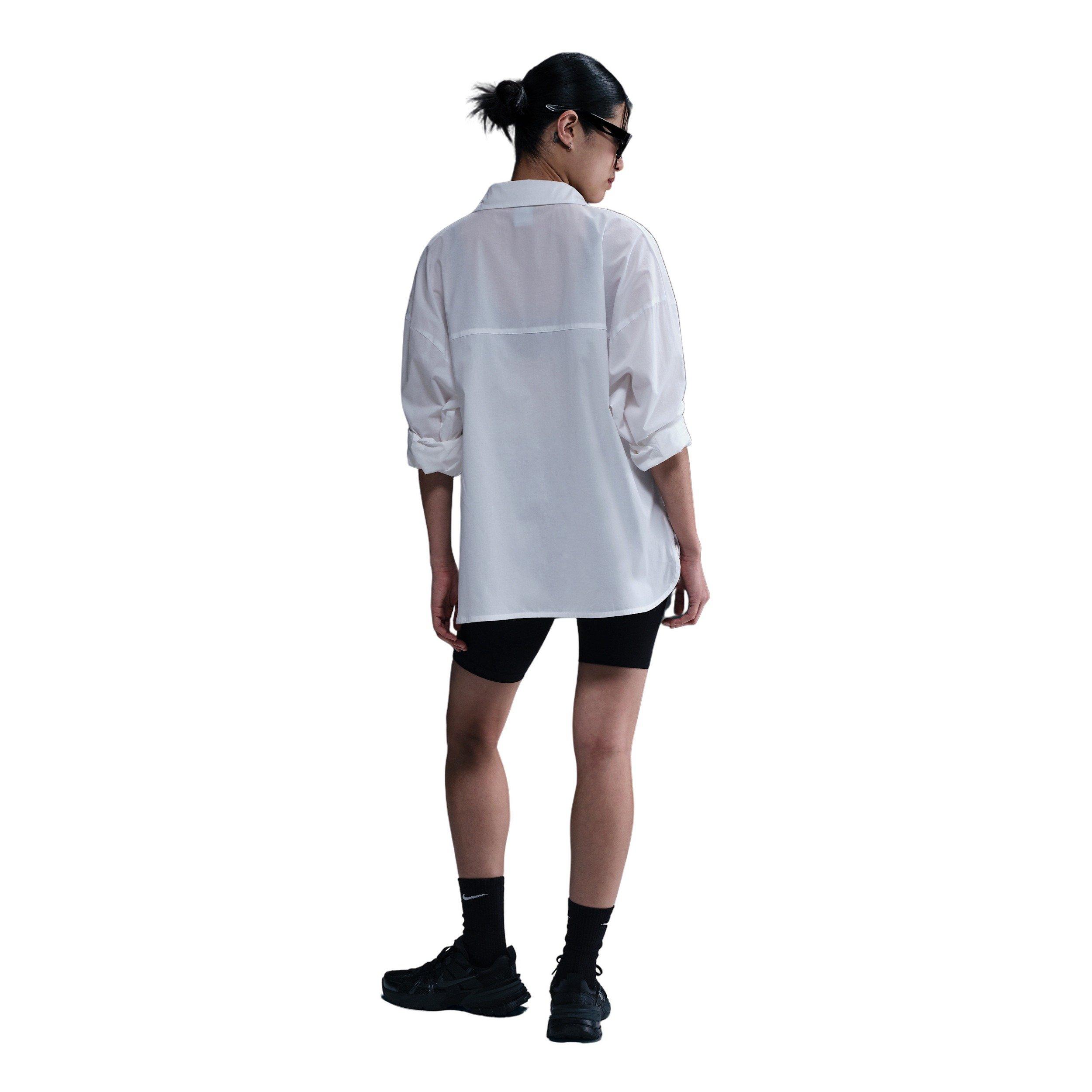 Nike Women's Sportswear Chill Poplin Loose Long-Sleeve Button-Up Top - White - WHITE Thumbnail View 5