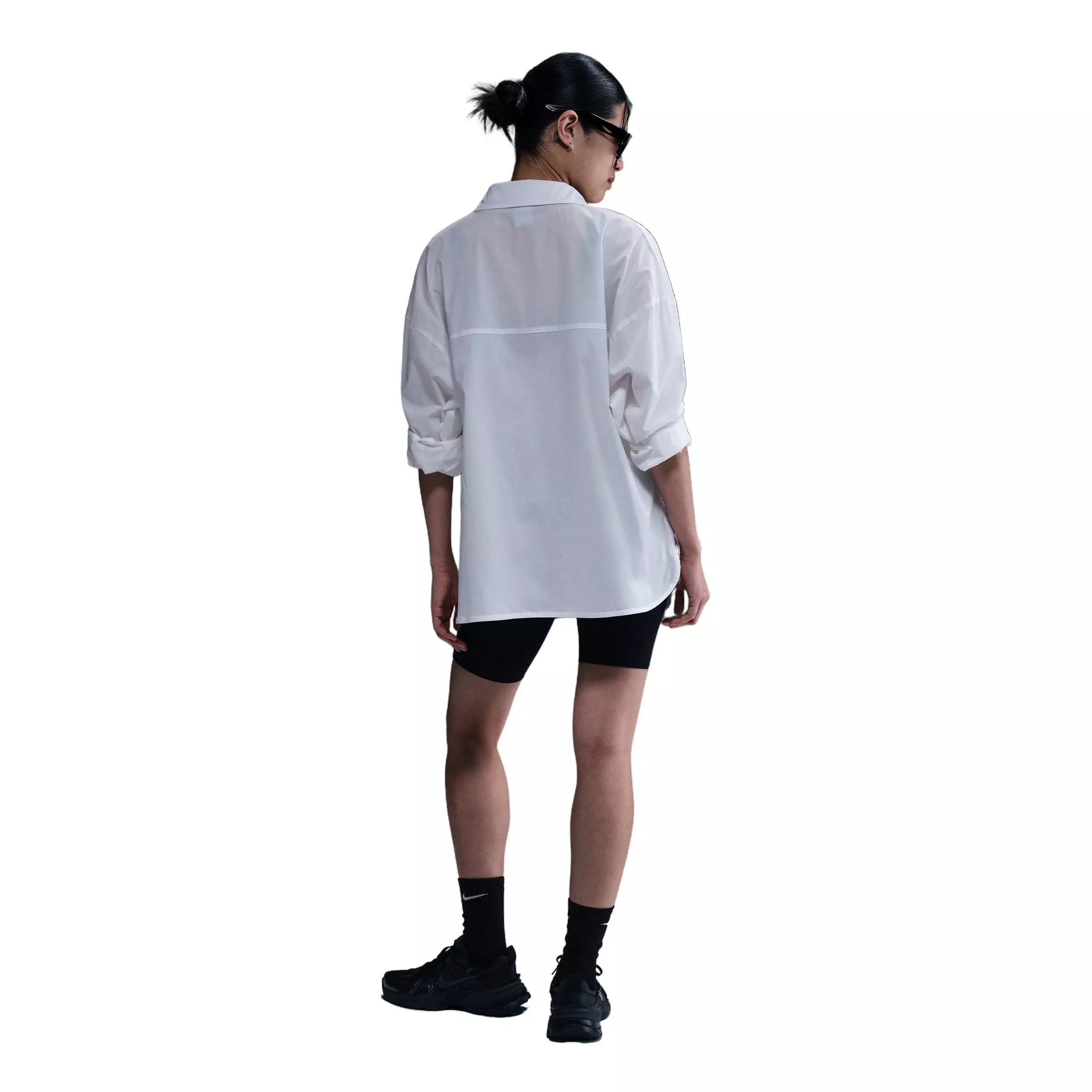 Nike Women's Sportswear Chill Poplin Loose Long-Sleeve Button-Up Top - White - WHITE