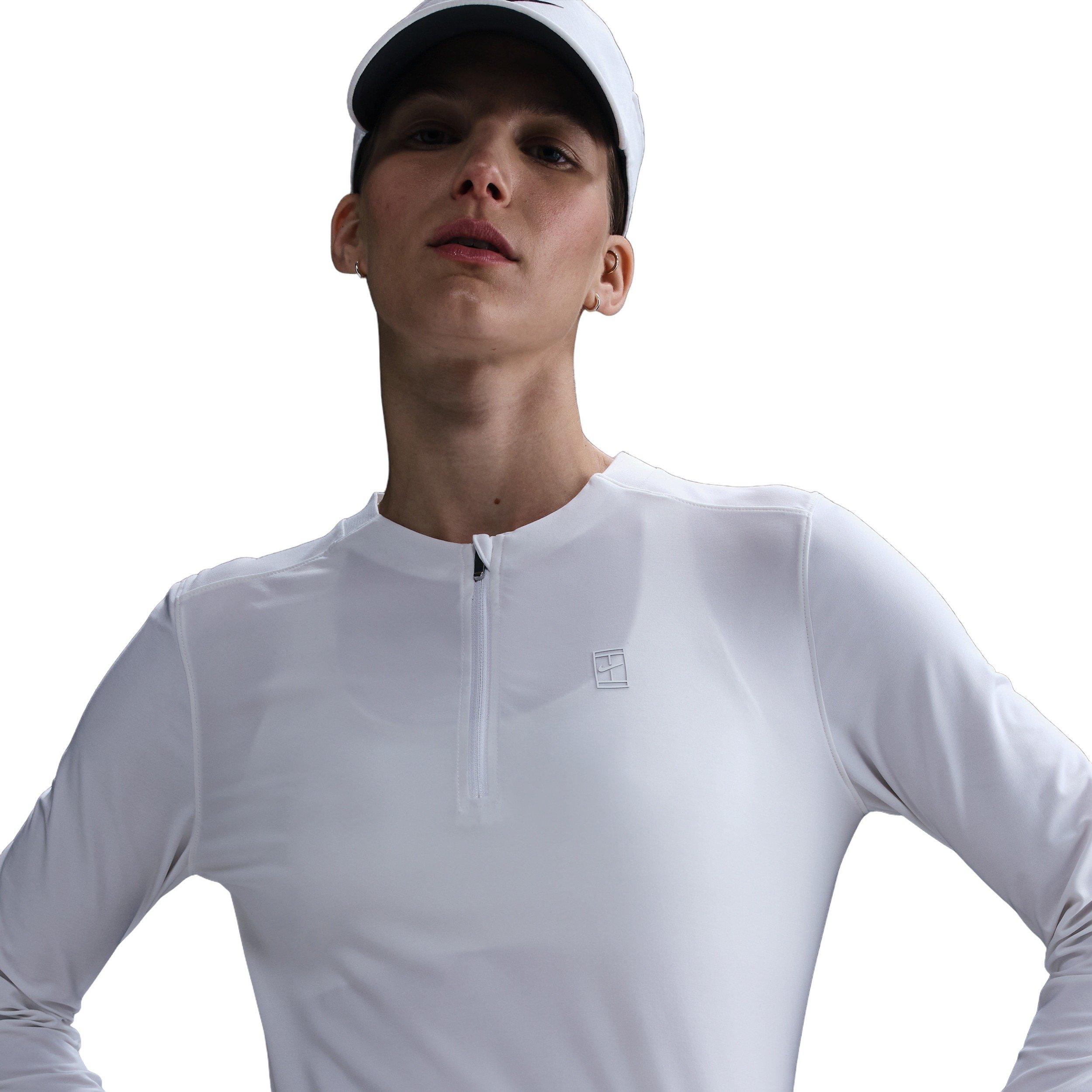 Nike Women's Court Advantage Dri-FIT Mid-Layer Tennis Top - White - WHITE Thumbnail View 3