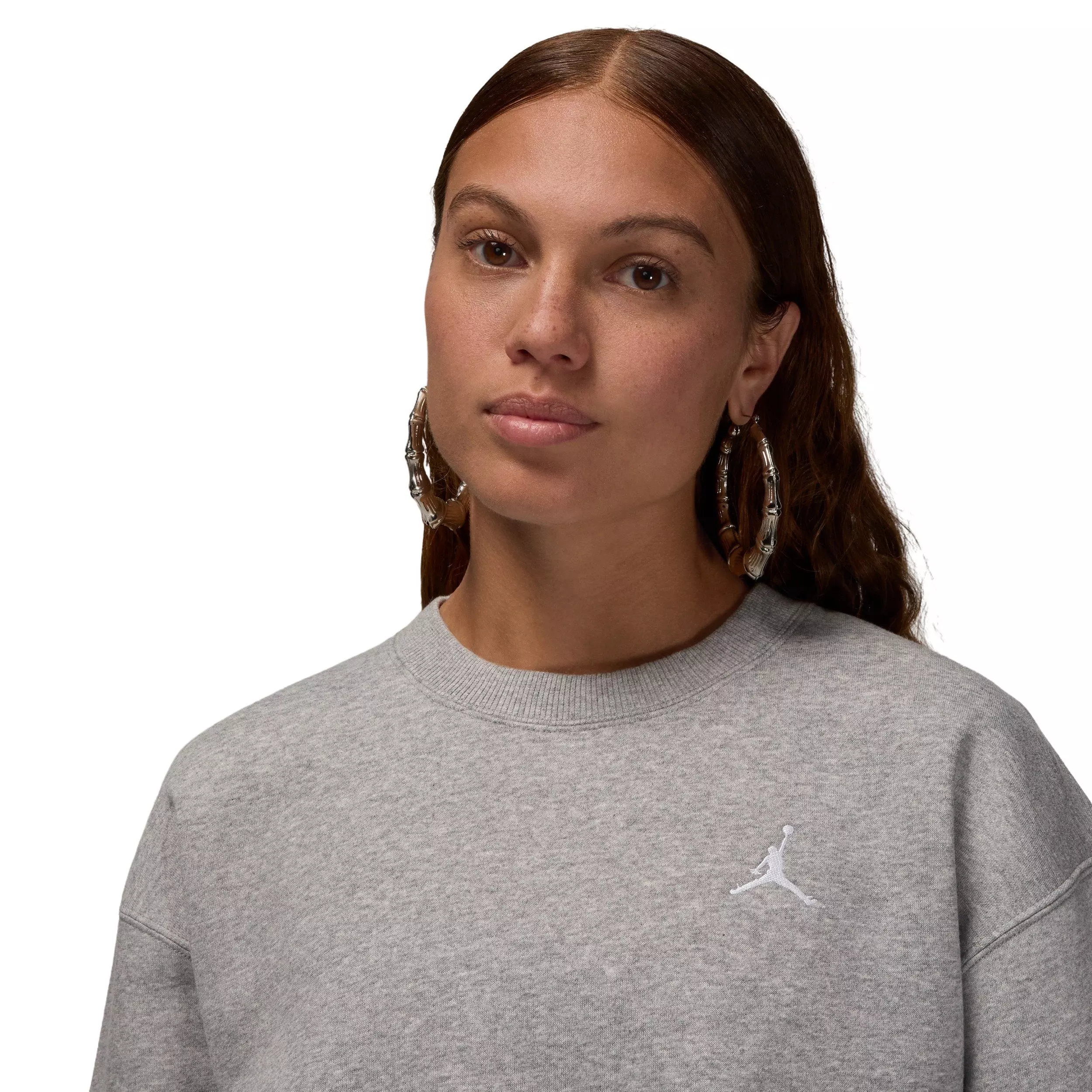 Jordan Women's Brooklyn Fleece Crew-Neck Sweatshirt -Grey - GREY/WHITE