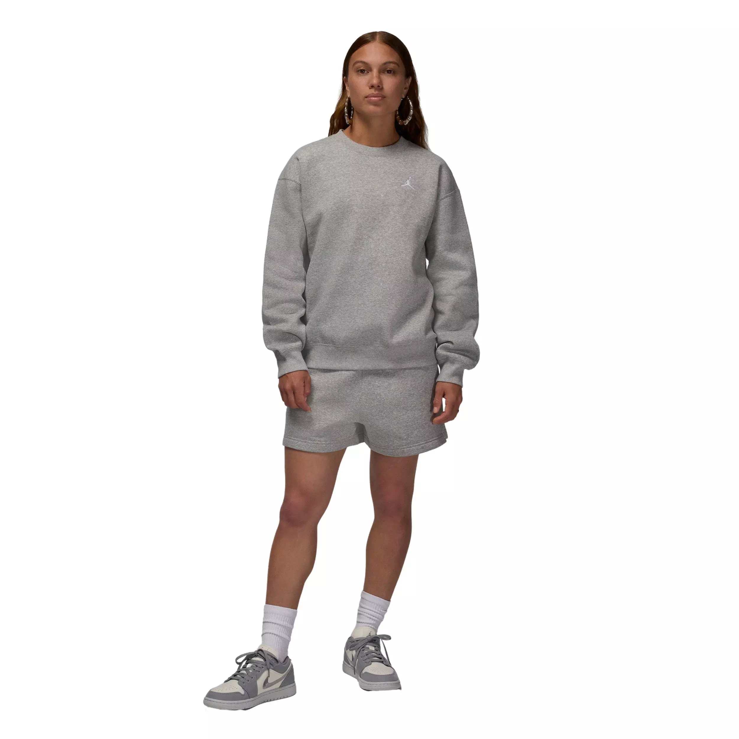 Jordan Women's Brooklyn Fleece Crew-Neck Sweatshirt -Grey - GREY/WHITE
