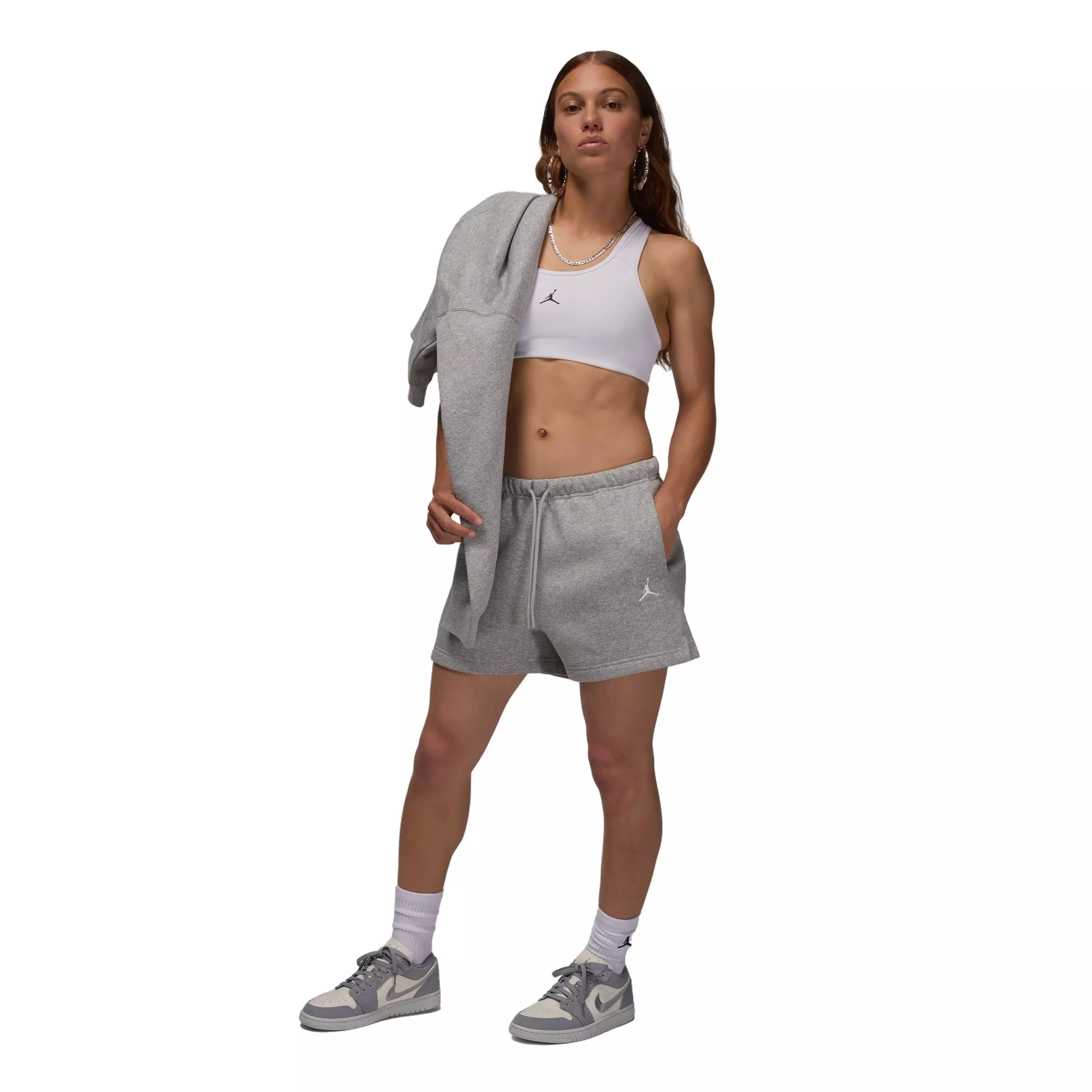 Jordan Women' Brooklyn Fleece Shorts -Grey - GREY/WHITE