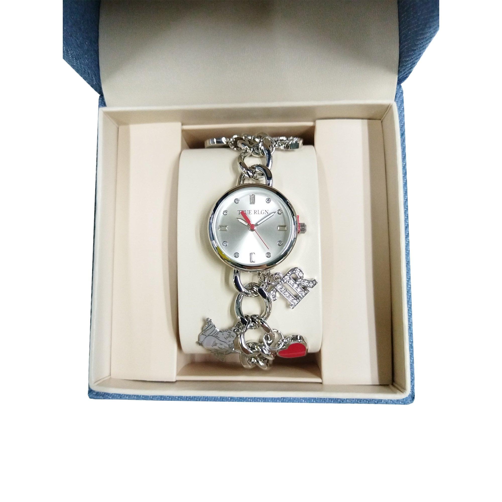 True Religion Womens Silver Charm Rhinestone Bracelet Watch Analog TRL101 TRUE RELIGION Silver Tone Oval Case Watch main image 2