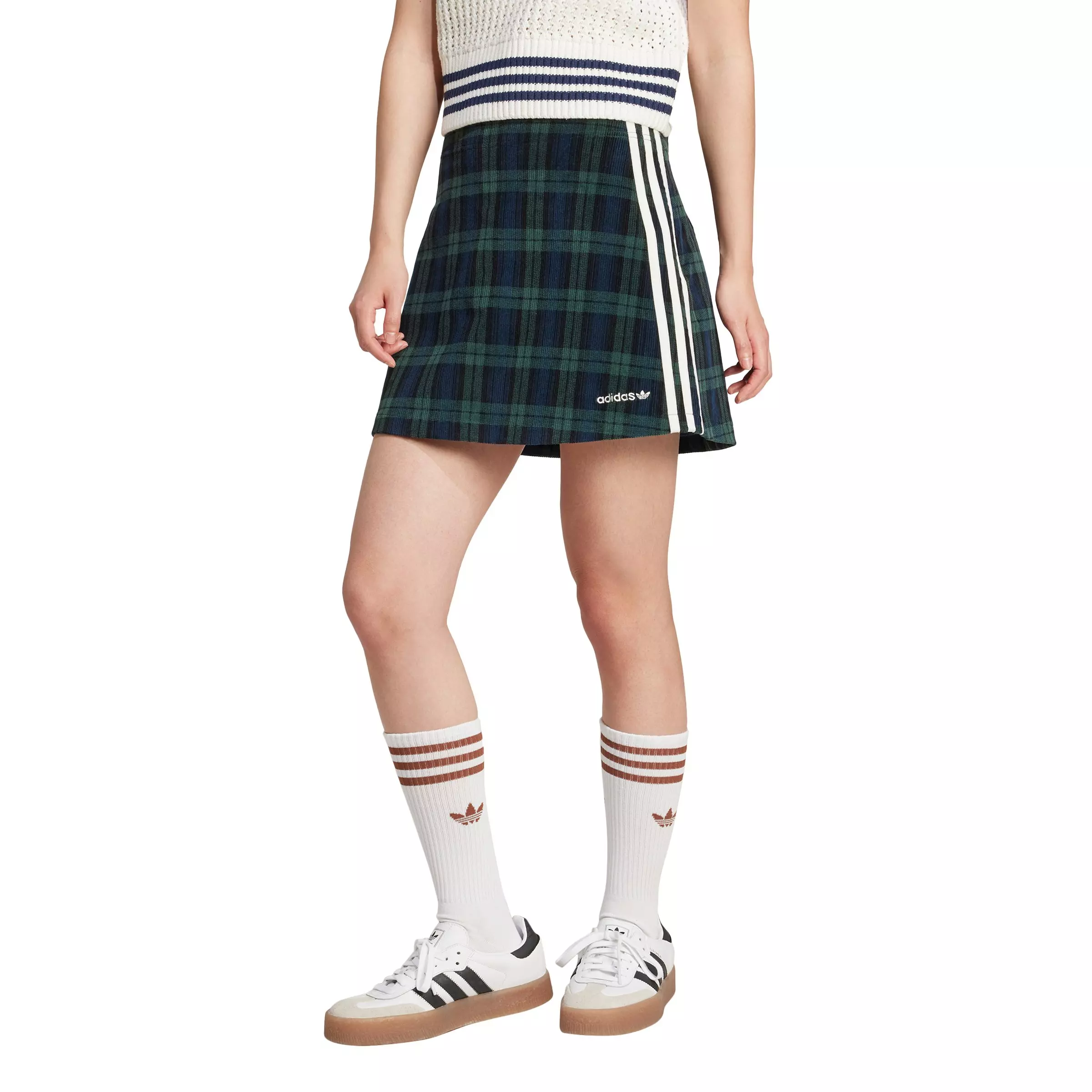 adidas Women's Originals Corduroy Tartan Skirt - Blue/Green - BLUE/GREEN