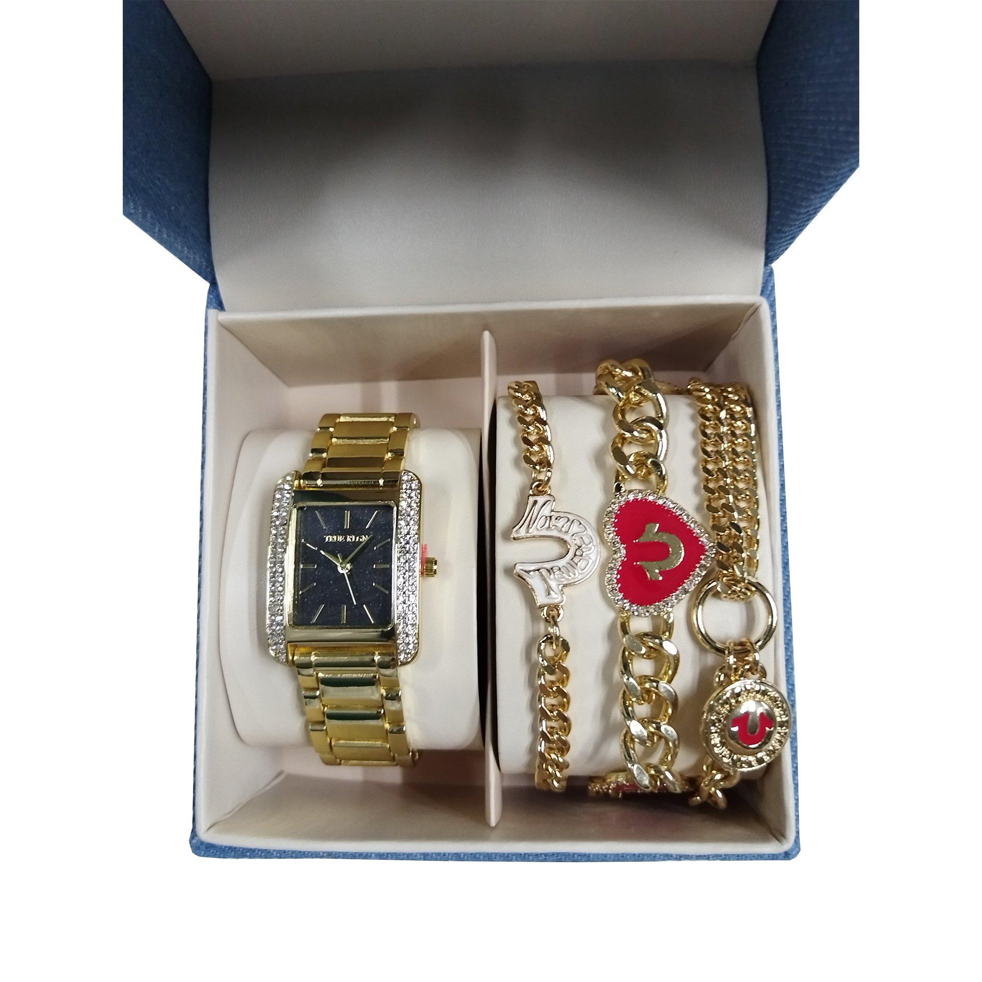 True Religion Women\'s Gold Rhinestone Watch and  Bracelet Set True Religion 4-Piece Square Dial Watch & Bracelet Set  main image 2