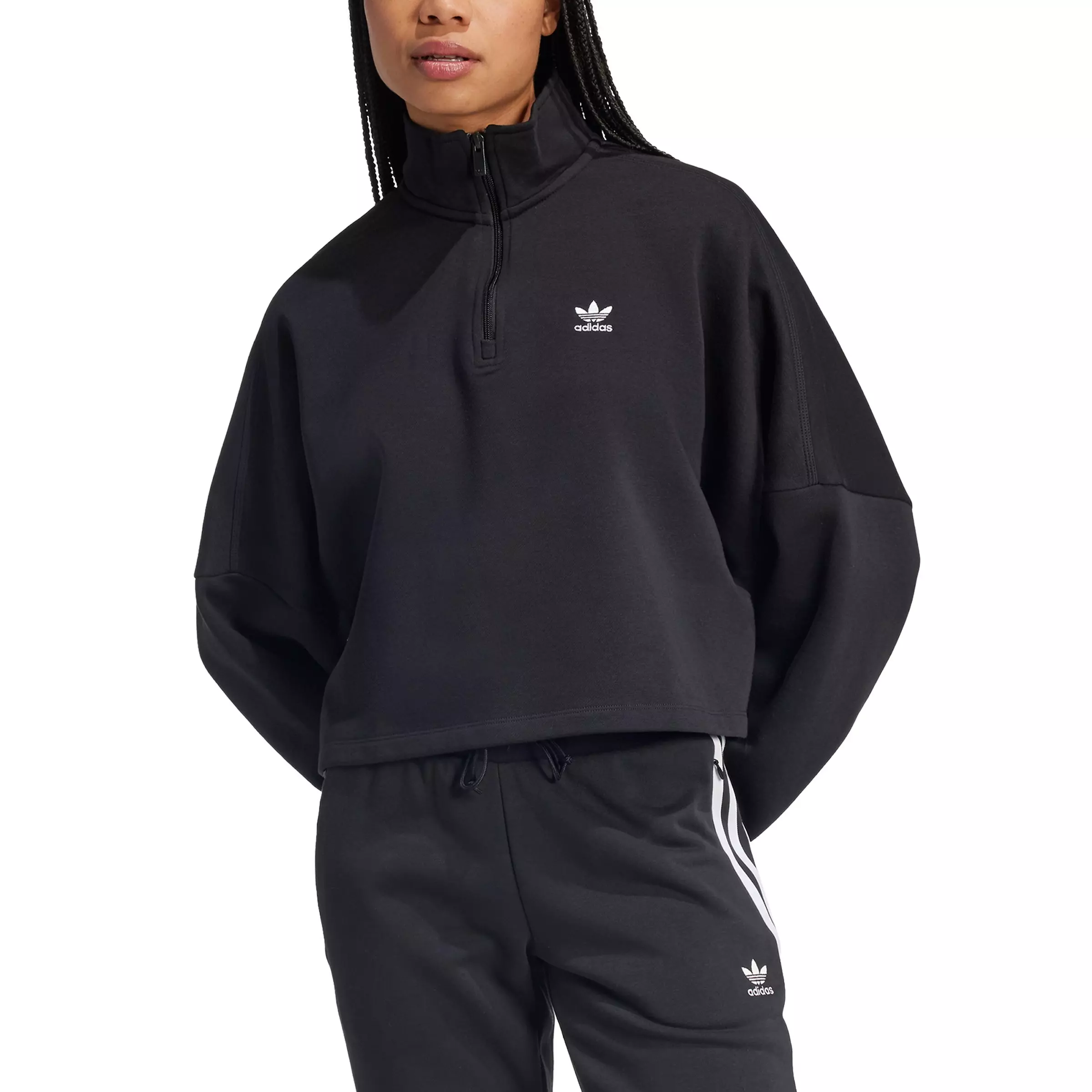 adidas Women's Originals Essentials 1/2 Zip Fleece Sweatshirt - Black - BLACK
