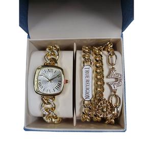 True Religion Women's Square Bling Band Watch w/ Bracelets -Gold