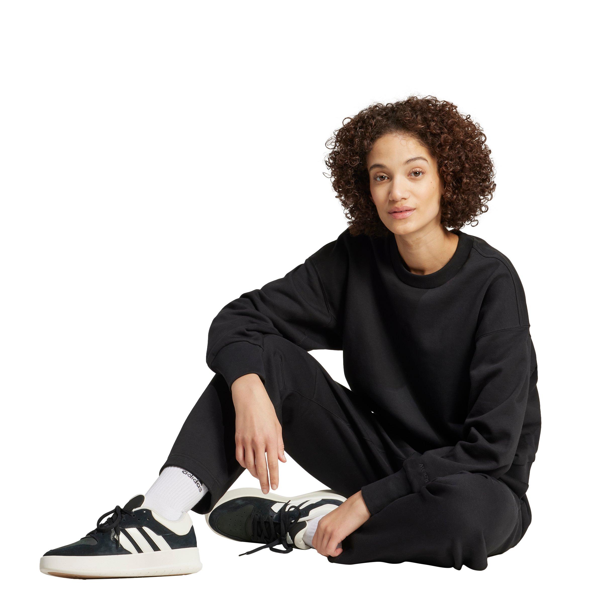 adidas Women's ALL SZN Fleece Loose Sweatshirt - Black - BLACK Thumbnail View 6