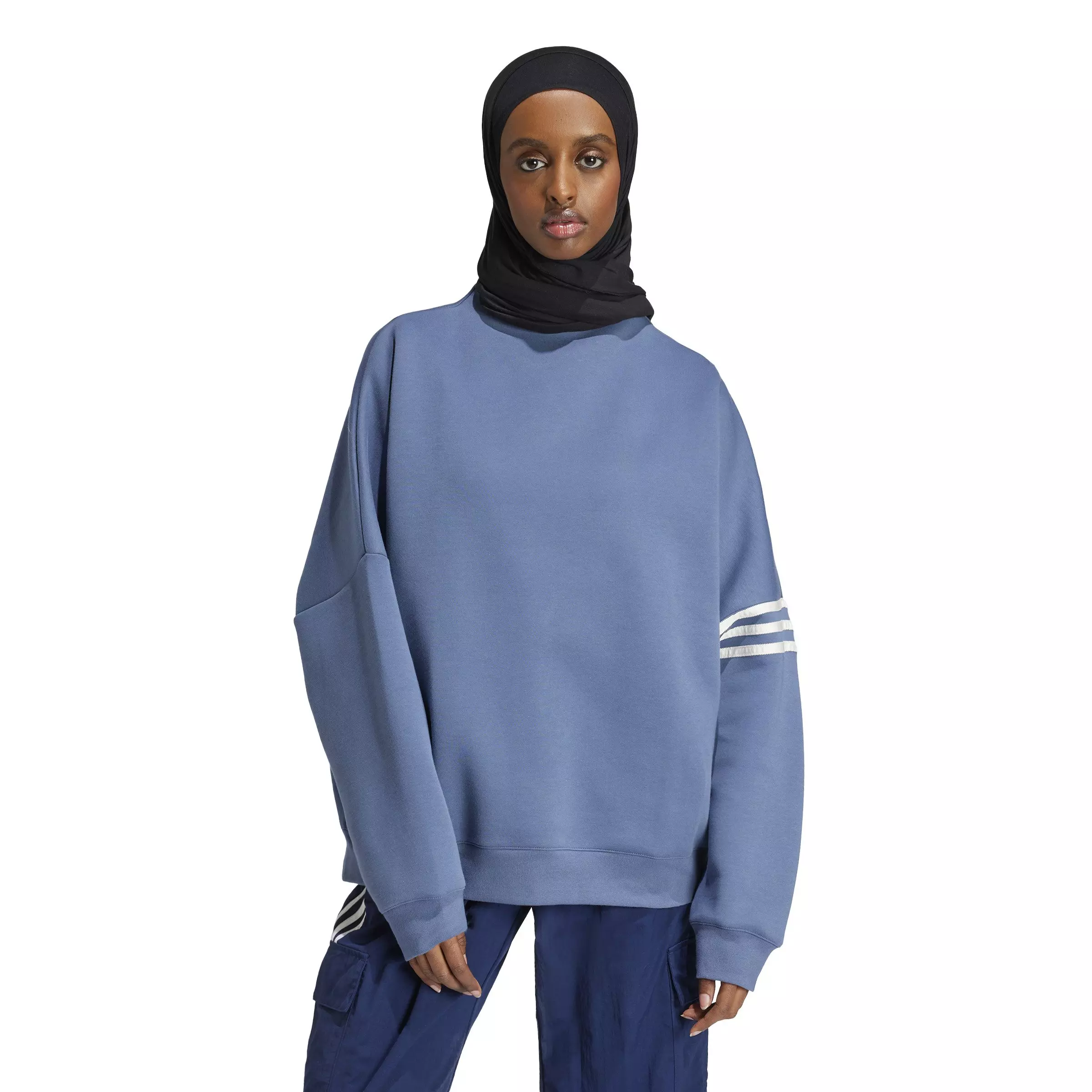 adidas Originals Women's Neuclassics Oversized Mock Neck Sweatshirt - Blue - BLUE