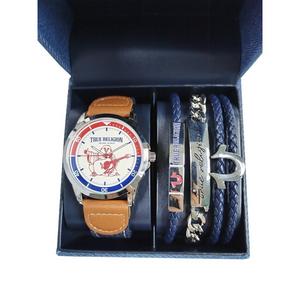 True Religion Men's Round Denim Buddha Watch/Bracelet Set - Silver