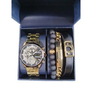 True Religion Men's Round Chronograph Watch/Bracelet Set - Gold