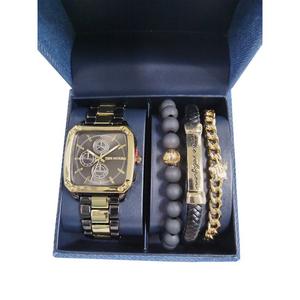True Religion Men's Square Watch/Bracelet Set - Black/Gold