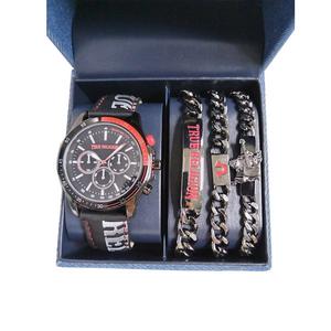 True Religion Men's Script Band Watch/Bracelet Set - Black/Red