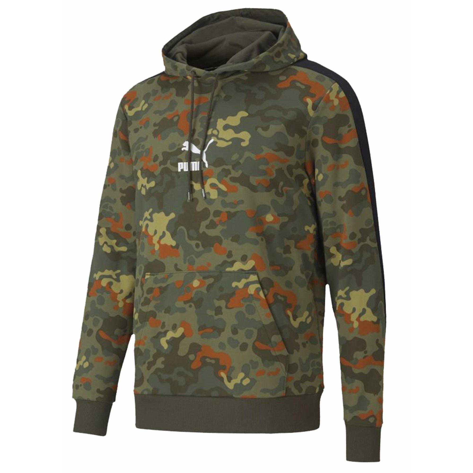 PUMA Men's Classics Graphics All Over Print Logo Hoodie - DK GREEN Thumbnail View 3