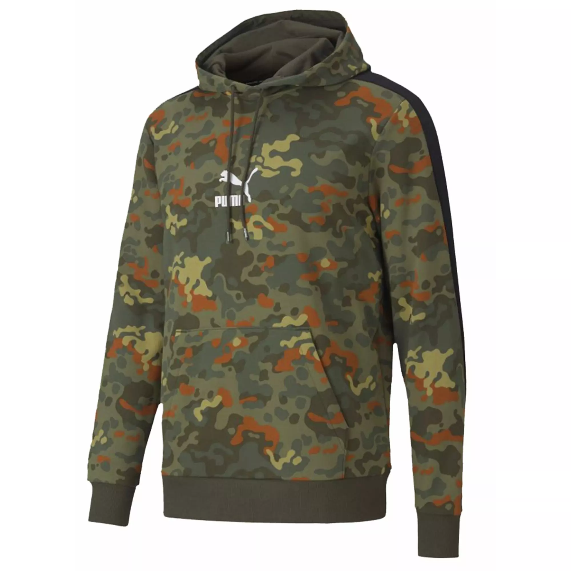 PUMA Men's Classics Graphics All Over Print Logo Hoodie - DK GREEN
