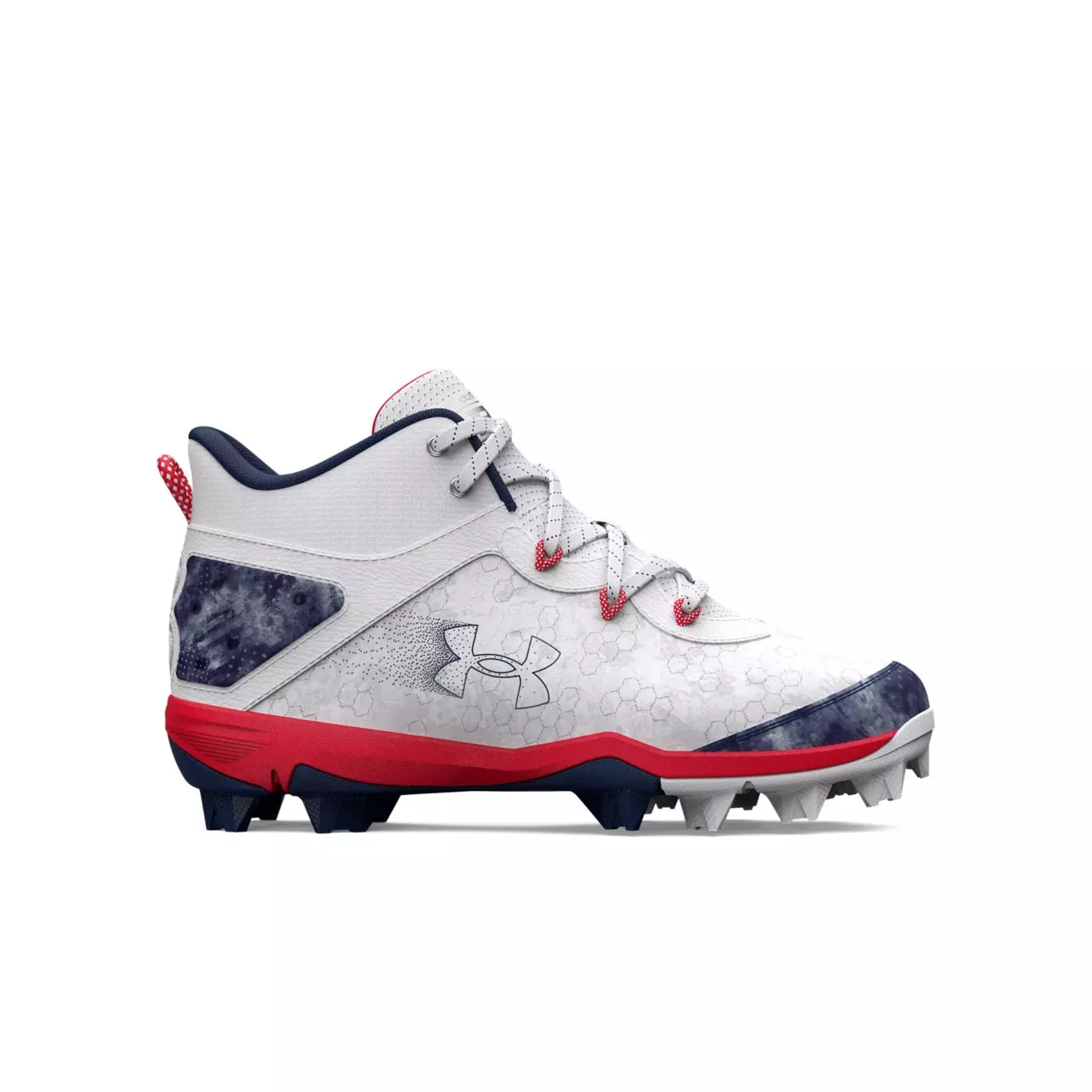 Under Armour Harper 8 Mid RM Jr. USA "White/Metallic Silver" Grade School Boys' Baseball Cleat - WHITE/SILVER