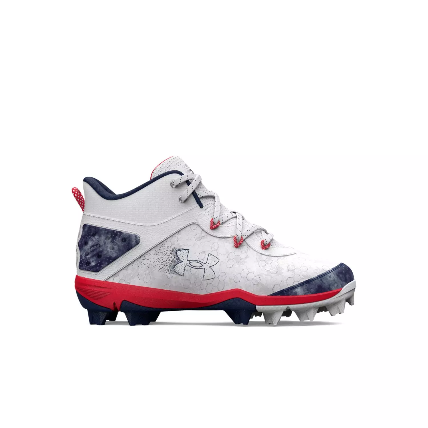Under Armour Harper 8 Mid RM Jr. USA "White/Metallic Silver" Preschool Boys' Baseball Cleat - WHITE/SILVER