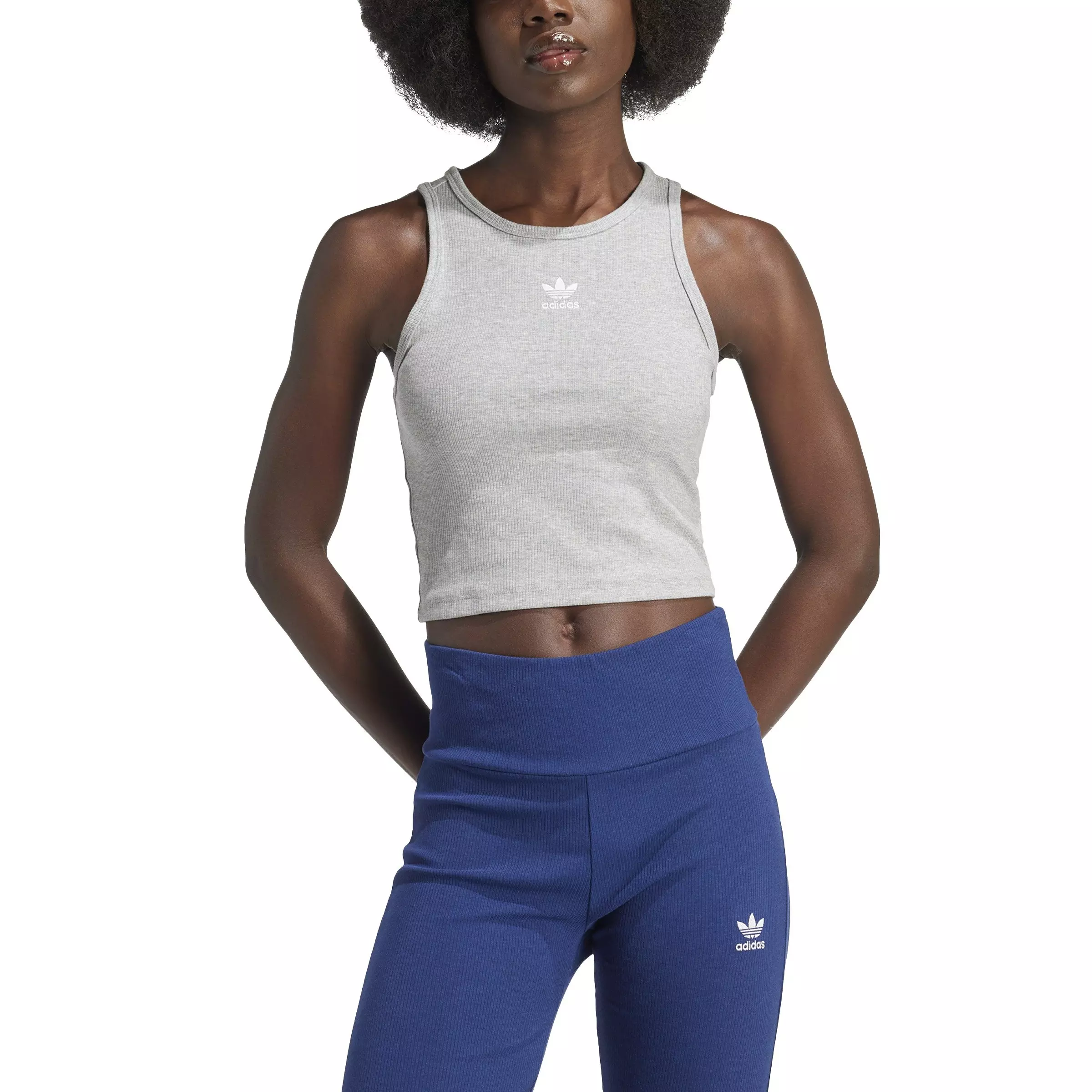 adidas originals Women's Essentials Ribbed Tank Top-Grey - GREY