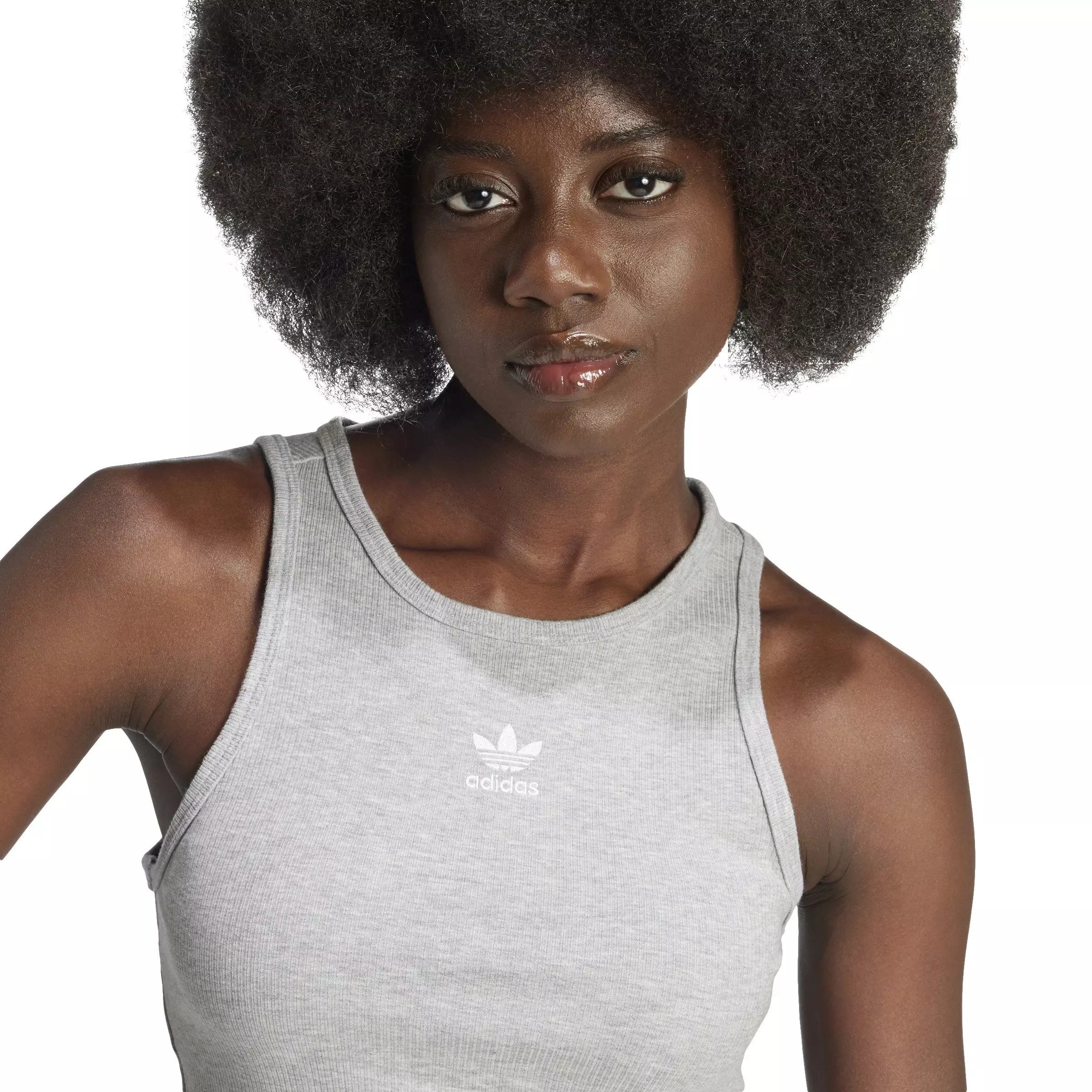 adidas Originals Women's Essentials Ribbed Tank Top-Grey - GREY