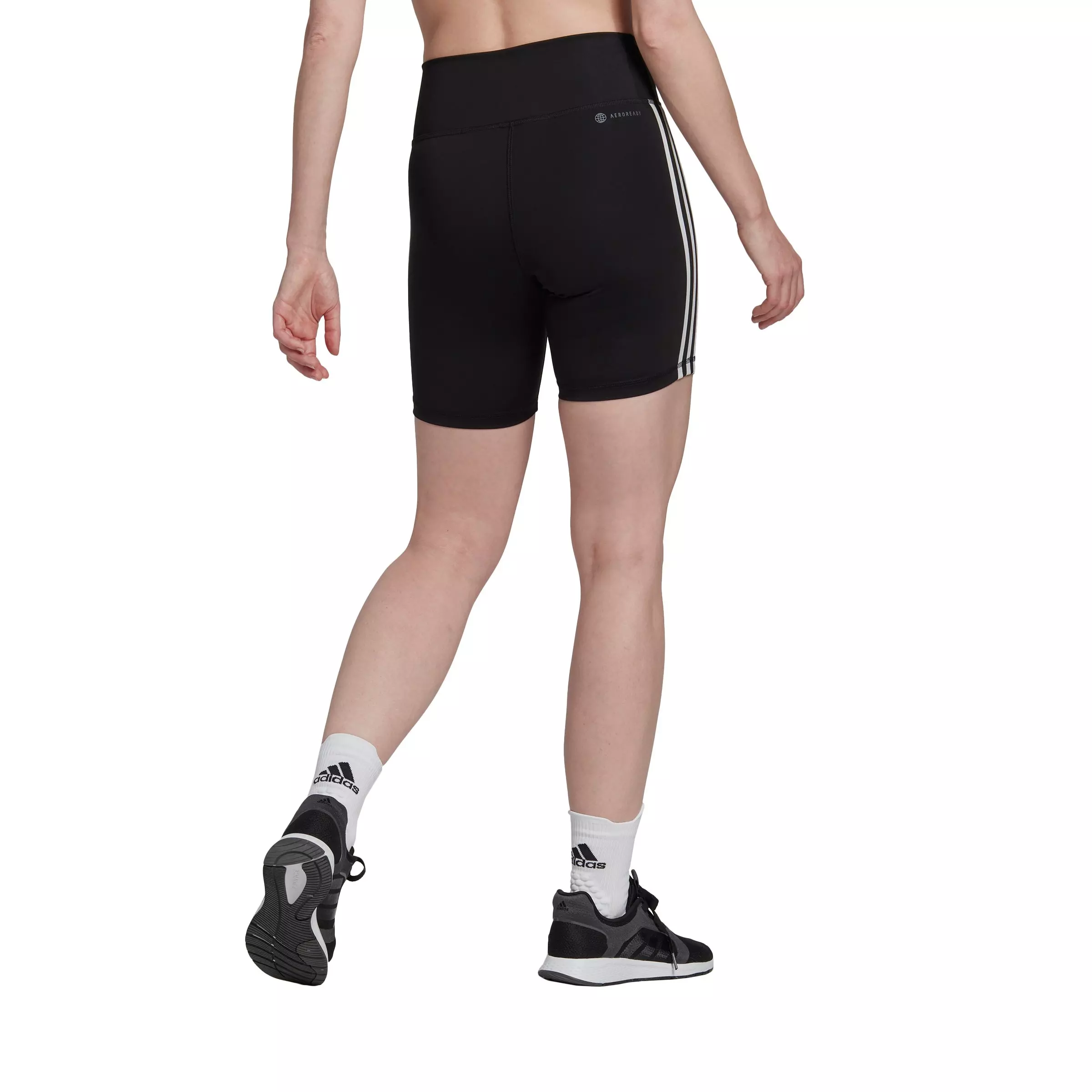 adidas Women's Training Essentials 3-Stripes High-Waisted Short Leggings-Black - BLACK