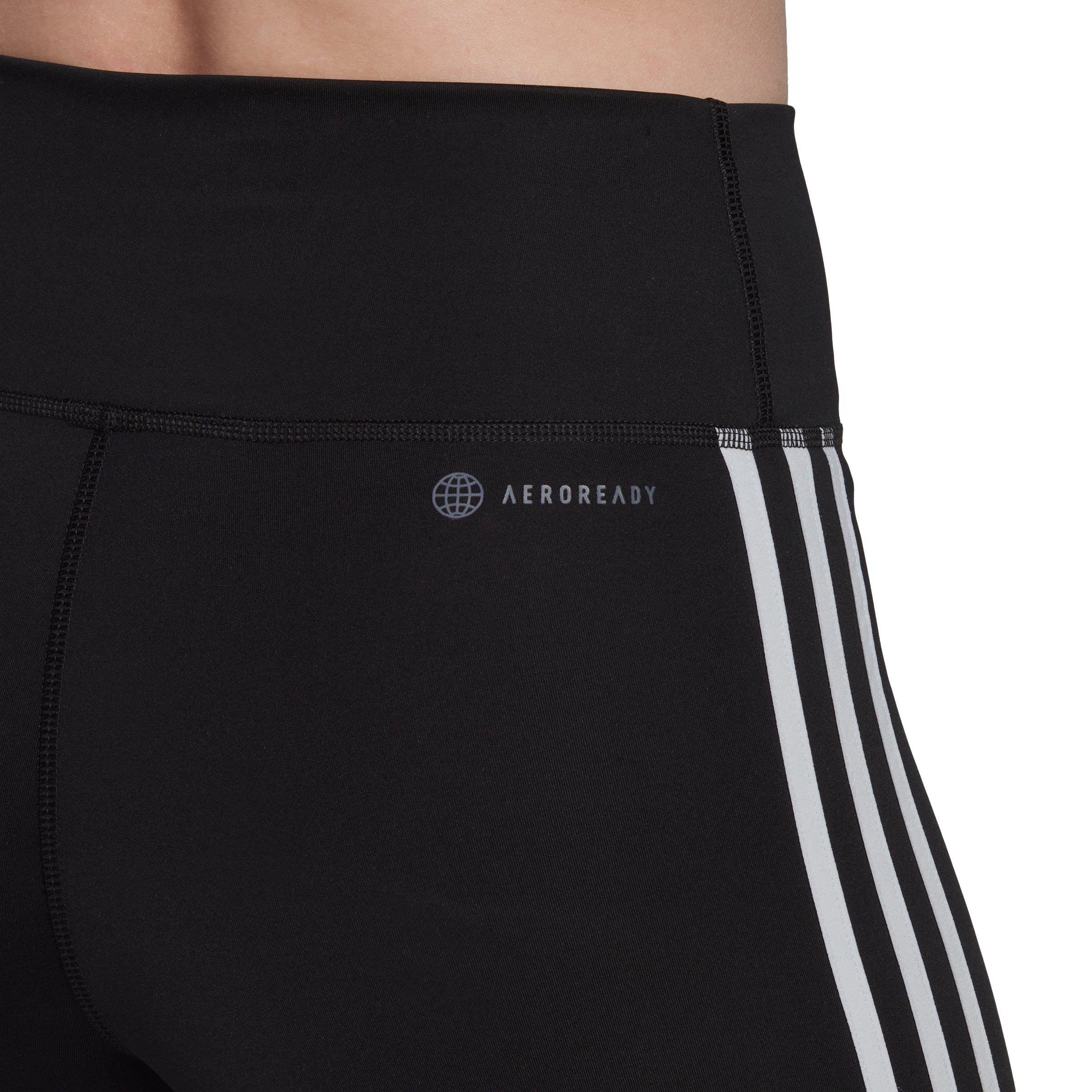 adidas Women's Training Essentials 3-Stripes High-Waisted Short Leggings-Black - BLACK Thumbnail View 3