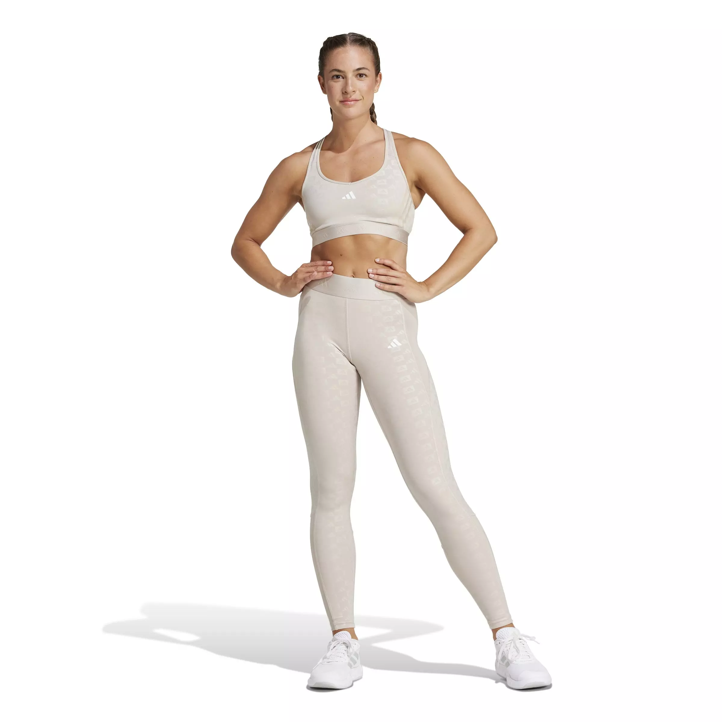 adidas Women's Hyperglam Full-Length Emboss Leggings-Beige - BEIGE