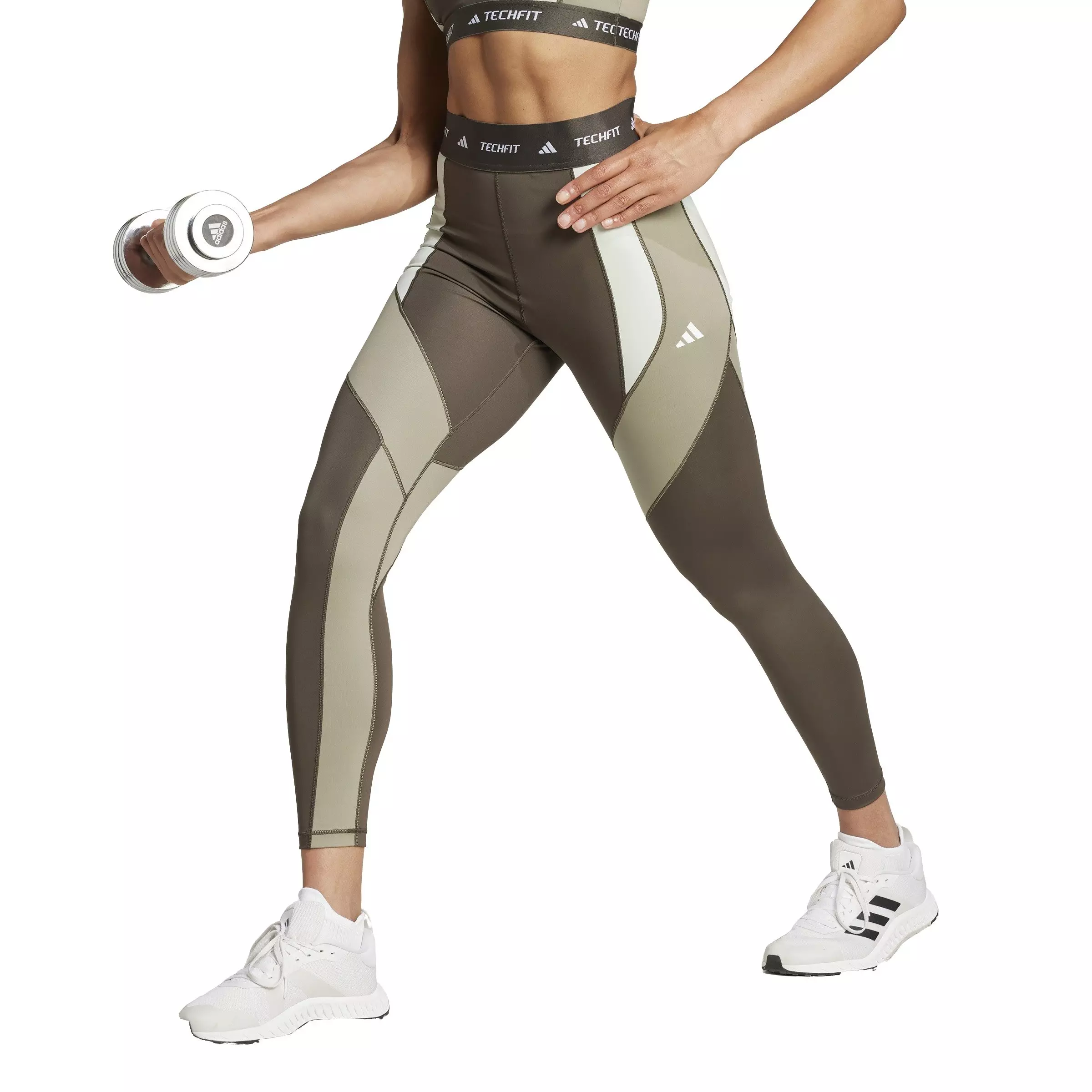 adidas Women's Techfit 7/8 Colorblock Leggings-Green - GREEN