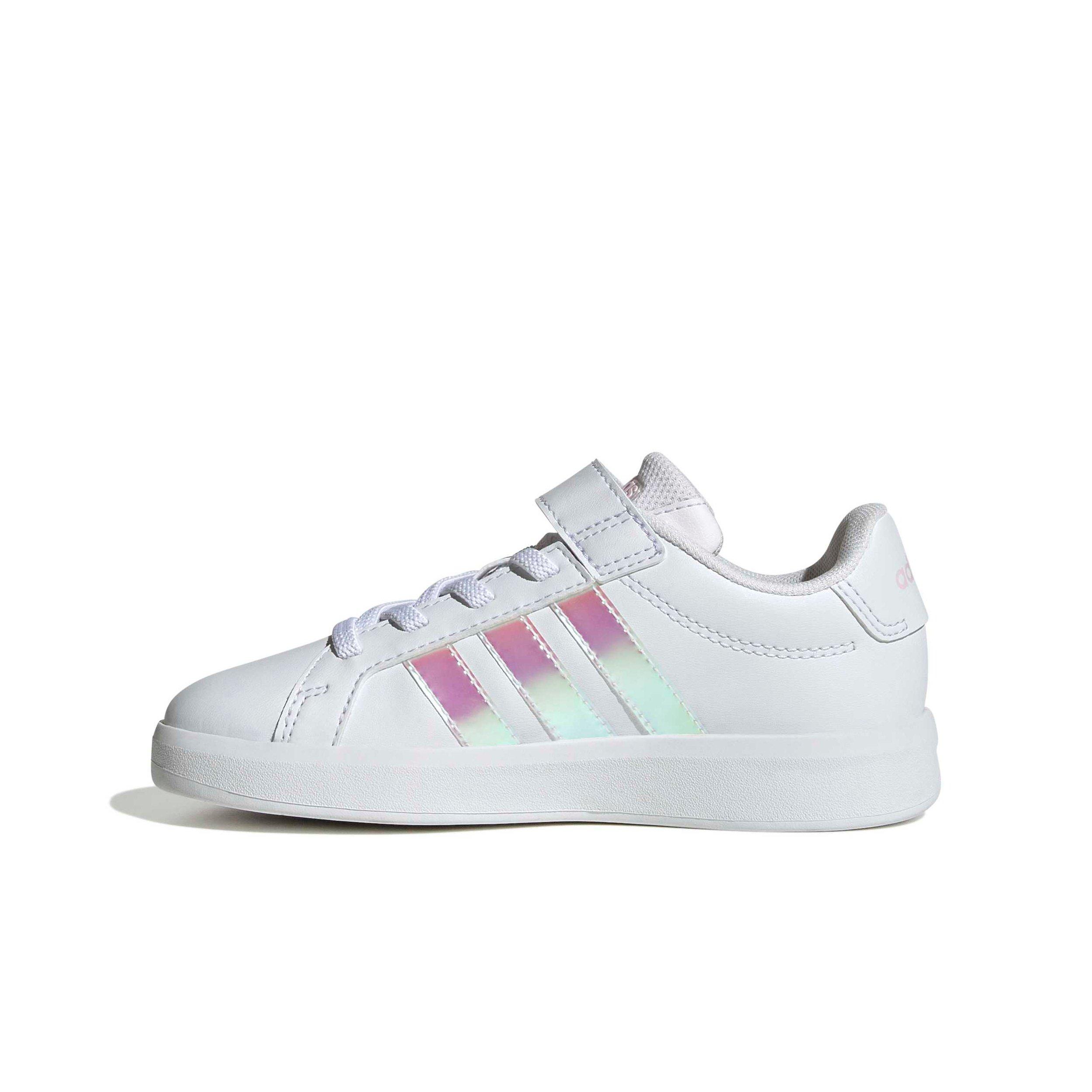 adidas Grand Court 3.0 EL C "Ftwr White/Iridescent/Ftwr White" Preschool Girls' Shoe - WHITE/IRIDESCENT/WHITE
