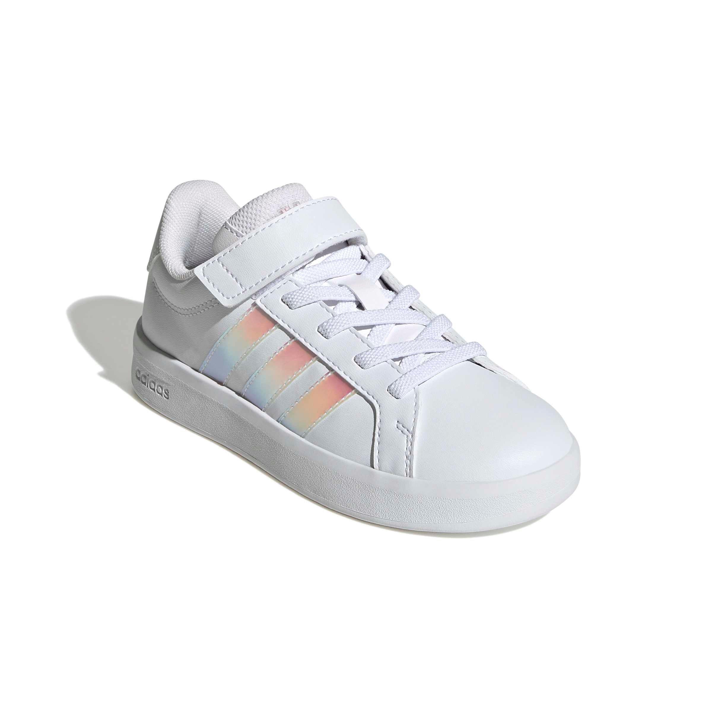 adidas Grand Court 3.0 EL C "Ftwr White/Iridescent/Ftwr White" Preschool Girls' Shoe - WHITE/IRIDESCENT/WHITE
