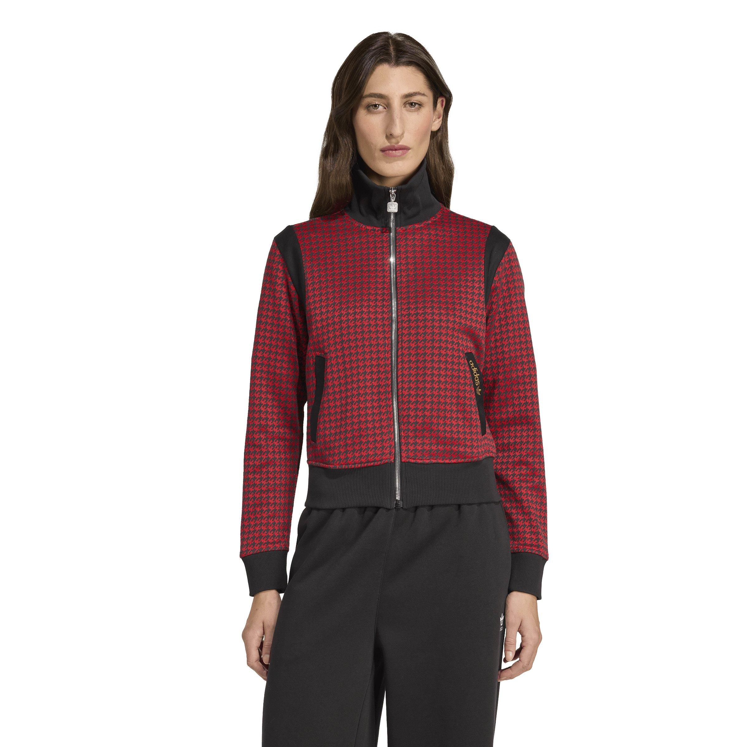 adidas Originals Women's Houndstooth Track Jacket -Red/Black - RED/BLACK Thumbnail View 1