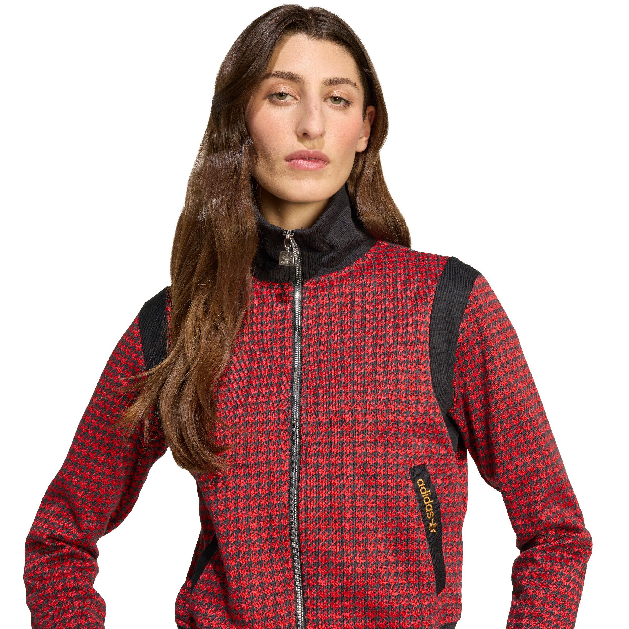adidas Originals Women's Houndstooth Track Jacket -Red/Black - RED/BLACK Thumbnail View 4