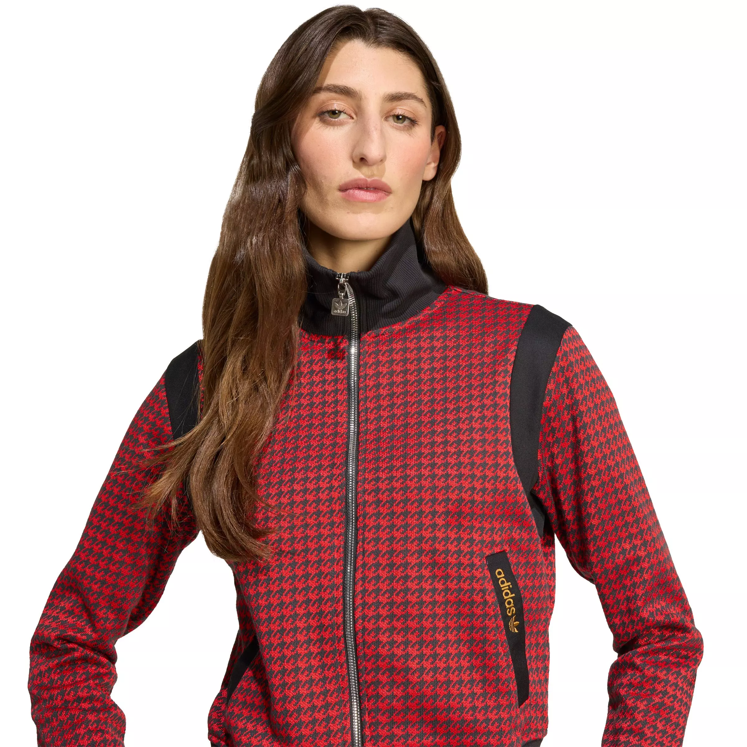 adidas Originals Women's Houndstooth Track Jacket -Red/Black - RED/BLACK