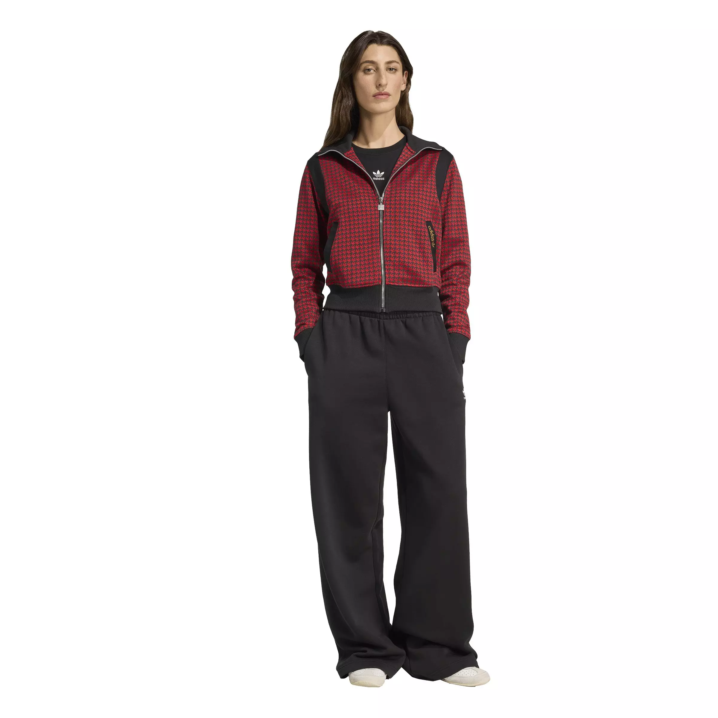 adidas Originals Women's Houndstooth Track Jacket -Red/Black - RED/BLACK