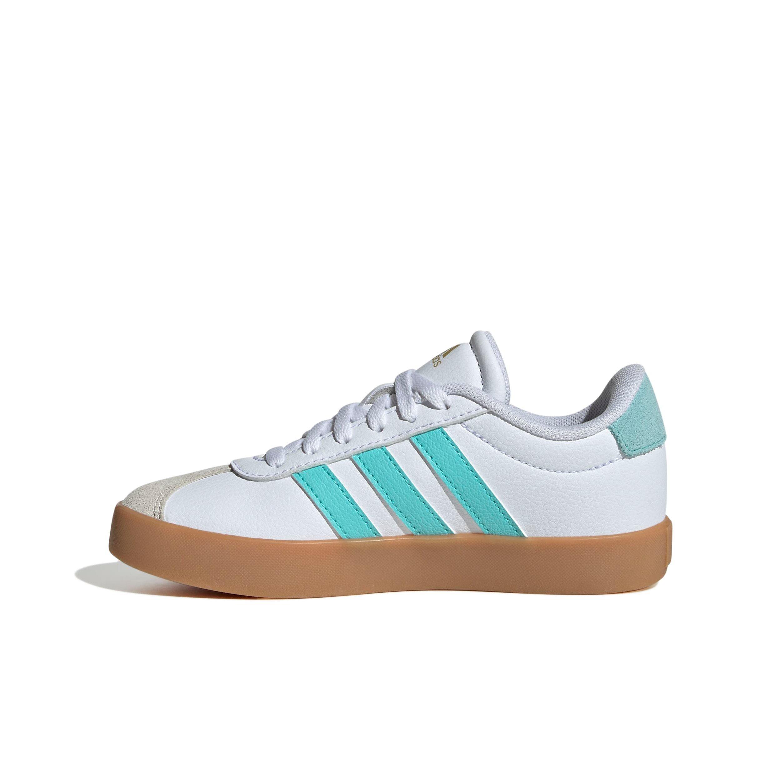 adidas VL Court 3.0 "Ftwr White/Flash Aqua/Alumina" Preschool Girls' Shoe - WHITE/AQUA/ALUMINA