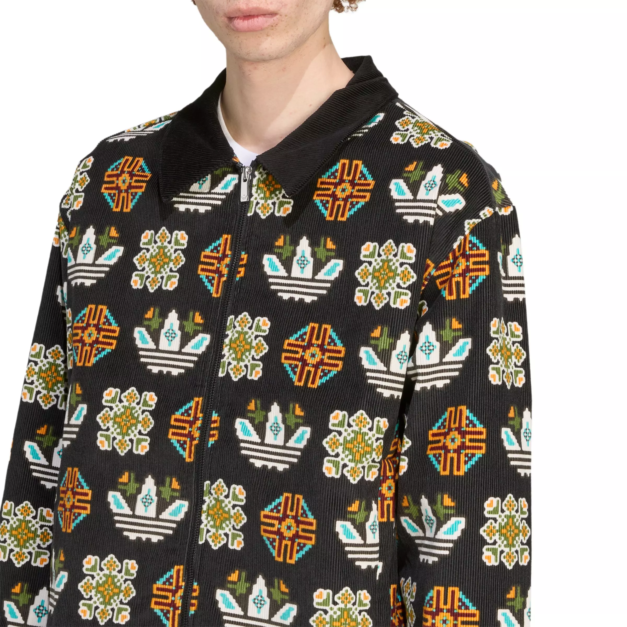 adidas Originals Men's Monogram Allover Print Loose Coach Jacket -Black - BLACK