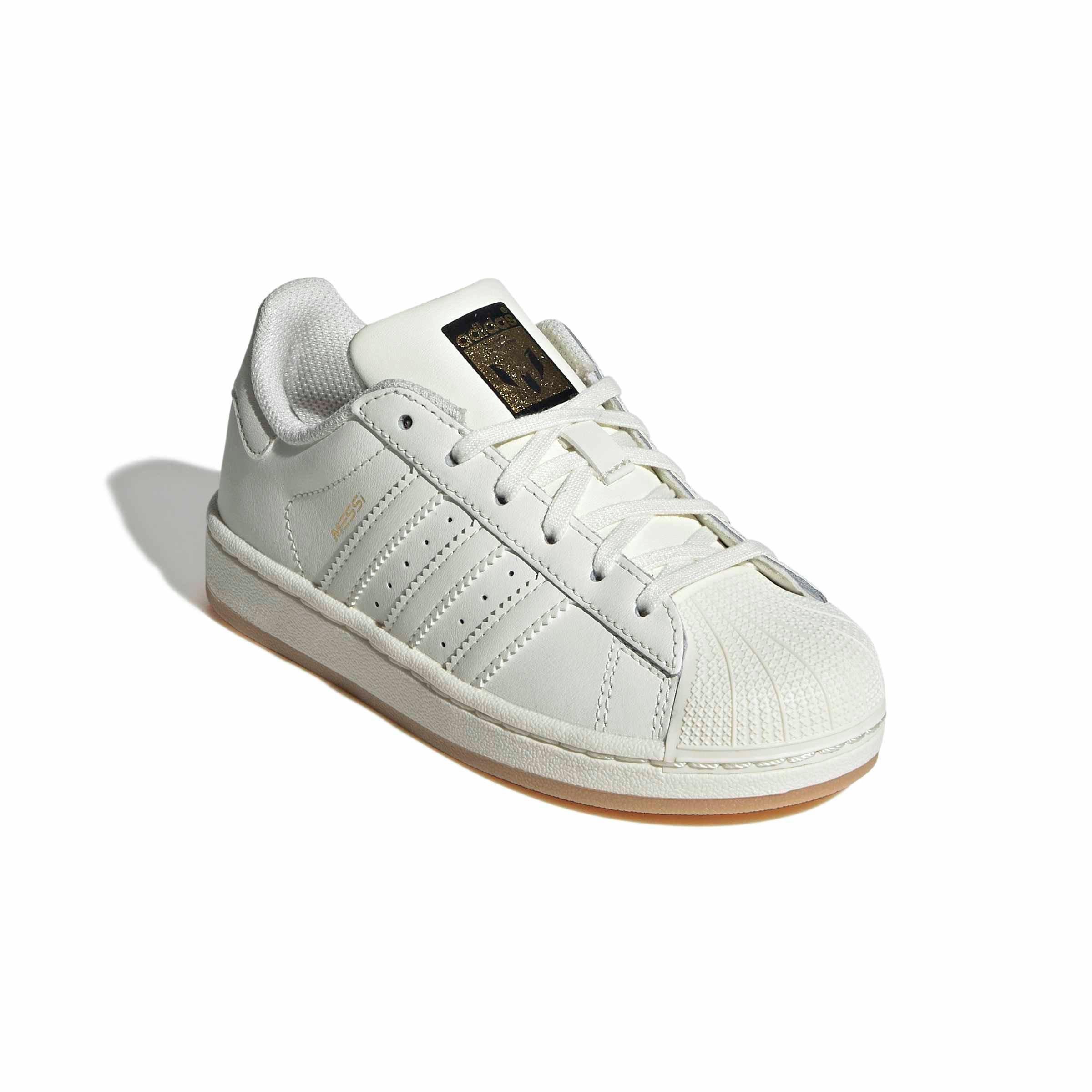 adidas Originals Superstar Messi "Ivory/Ivory/Gold Metallic" Preschool Boys' Shoe - IVORY/IVORY/GOLD