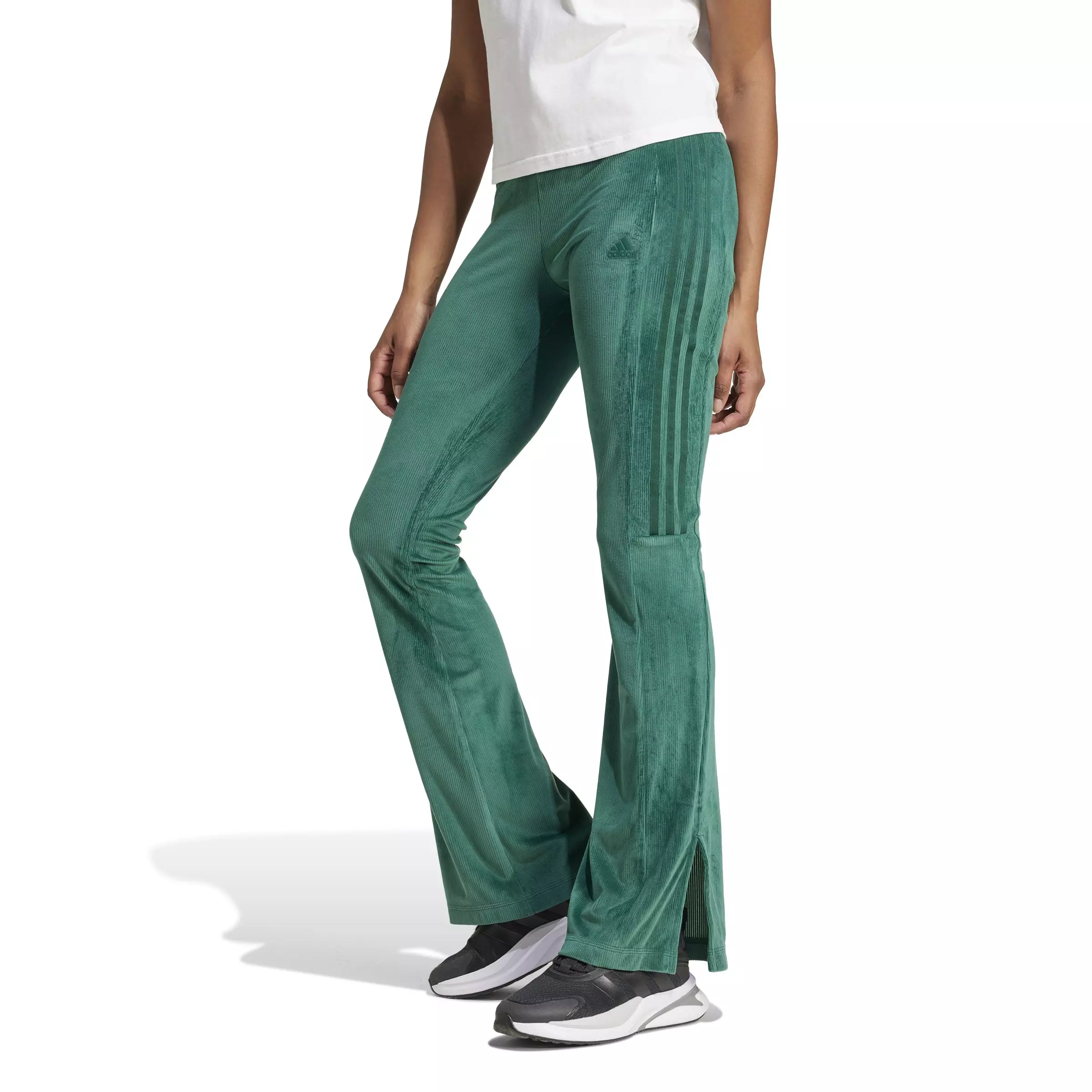 adidas Women's Tiro Cut 3-Stripes Stretchy Velour Flared Leggings-Green - GREEN