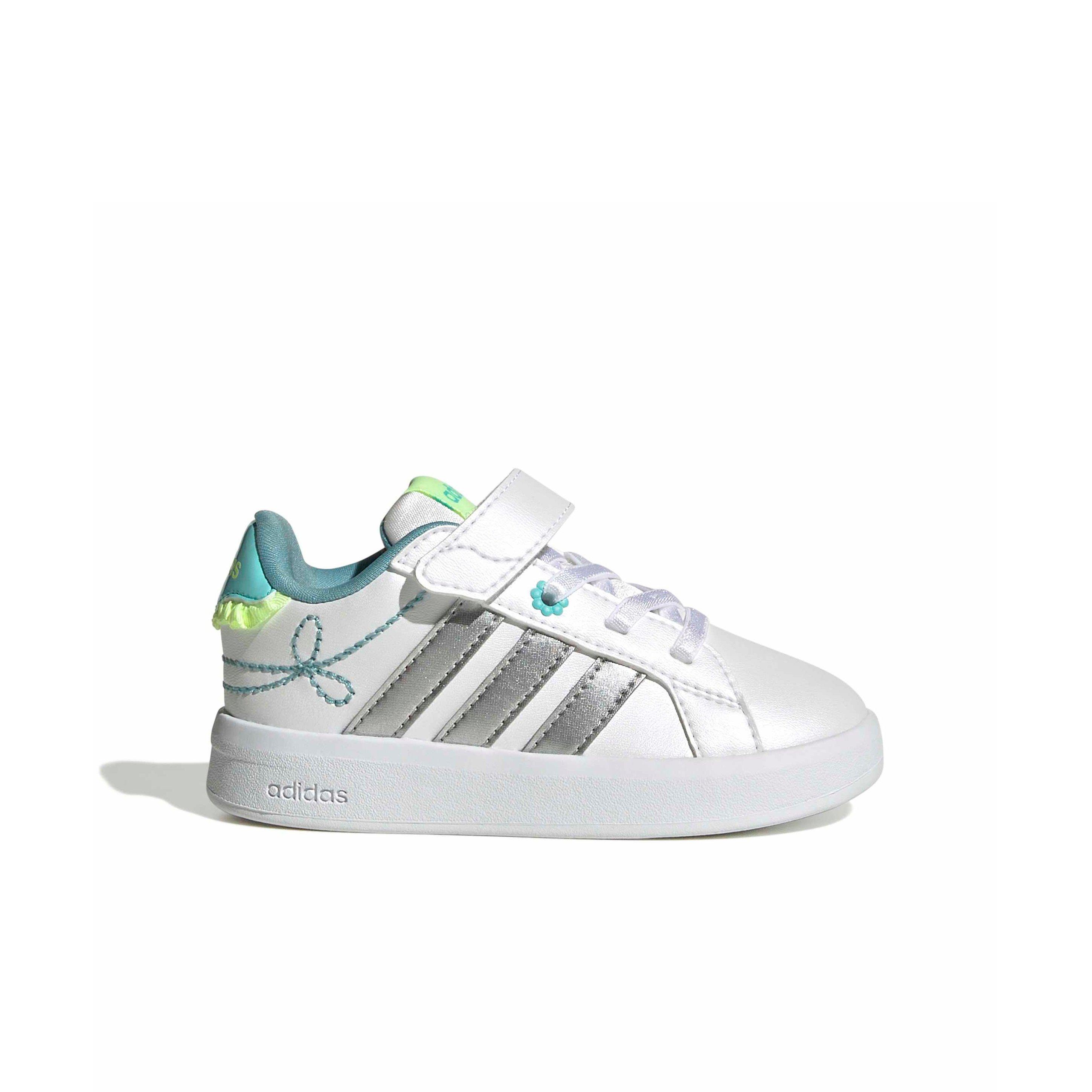 adidas Grand Court 3.0 "Ftwr White/Silver Metallic/Flash Aqua" Infant Girls' Shoe - WHITE/SILVER/AQUA