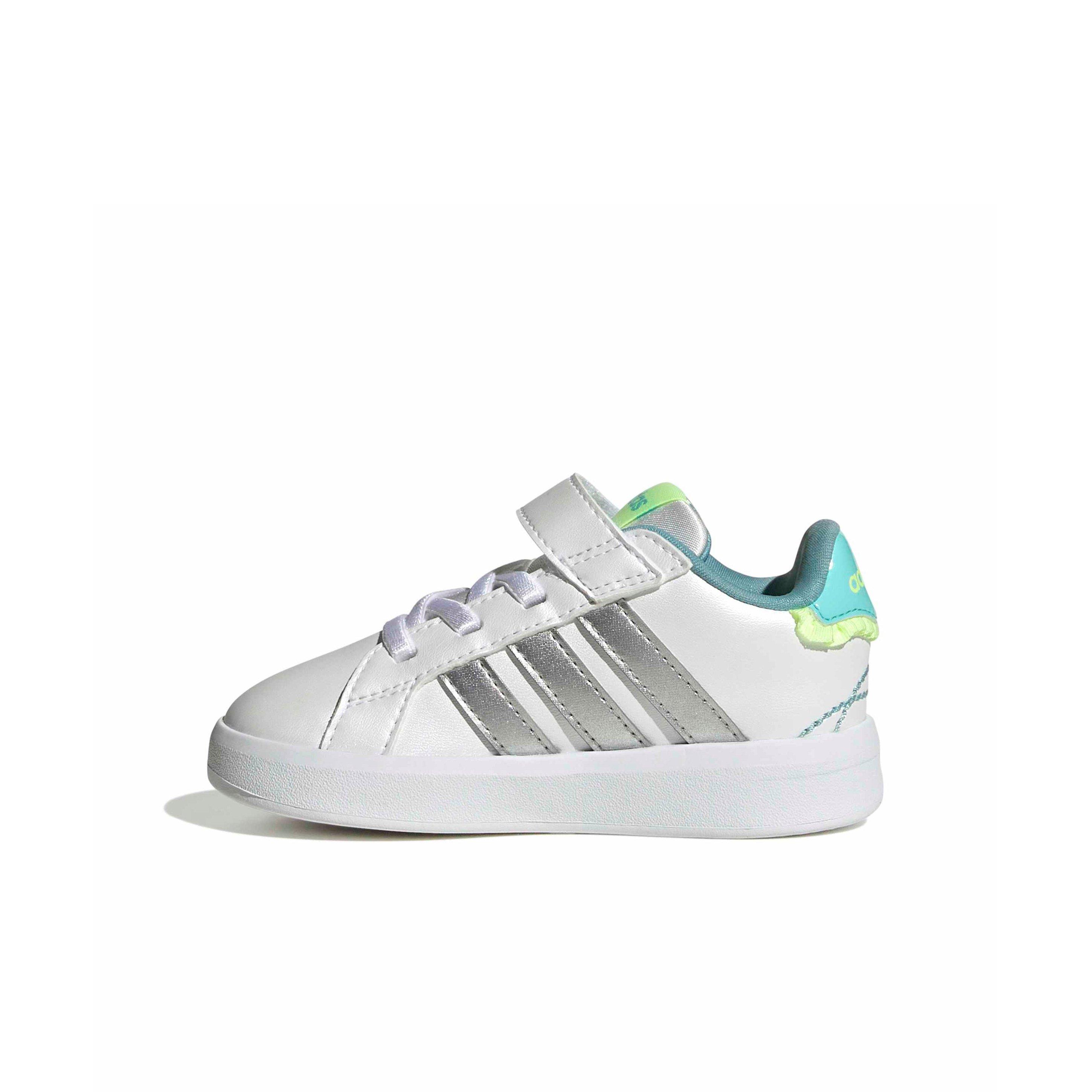adidas Grand Court 3.0 "Ftwr White/Silver Metallic/Flash Aqua" Infant Girls' Shoe - WHITE/SILVER/AQUA