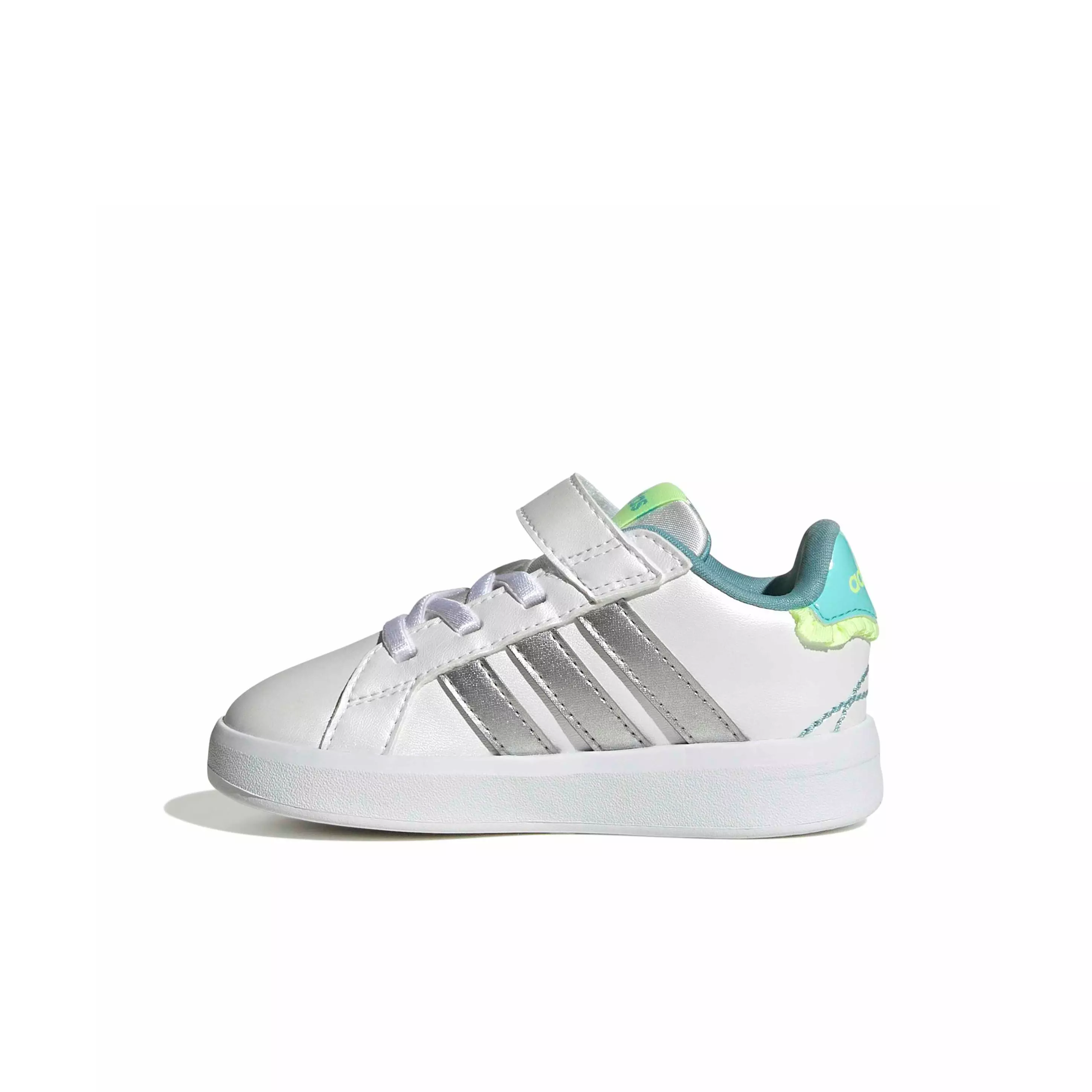 adidas Grand Court 3.0 "Ftwr White/Silver Metallic/Flash Aqua" Infant Girls' Shoe - WHITE/SILVER/AQUA
