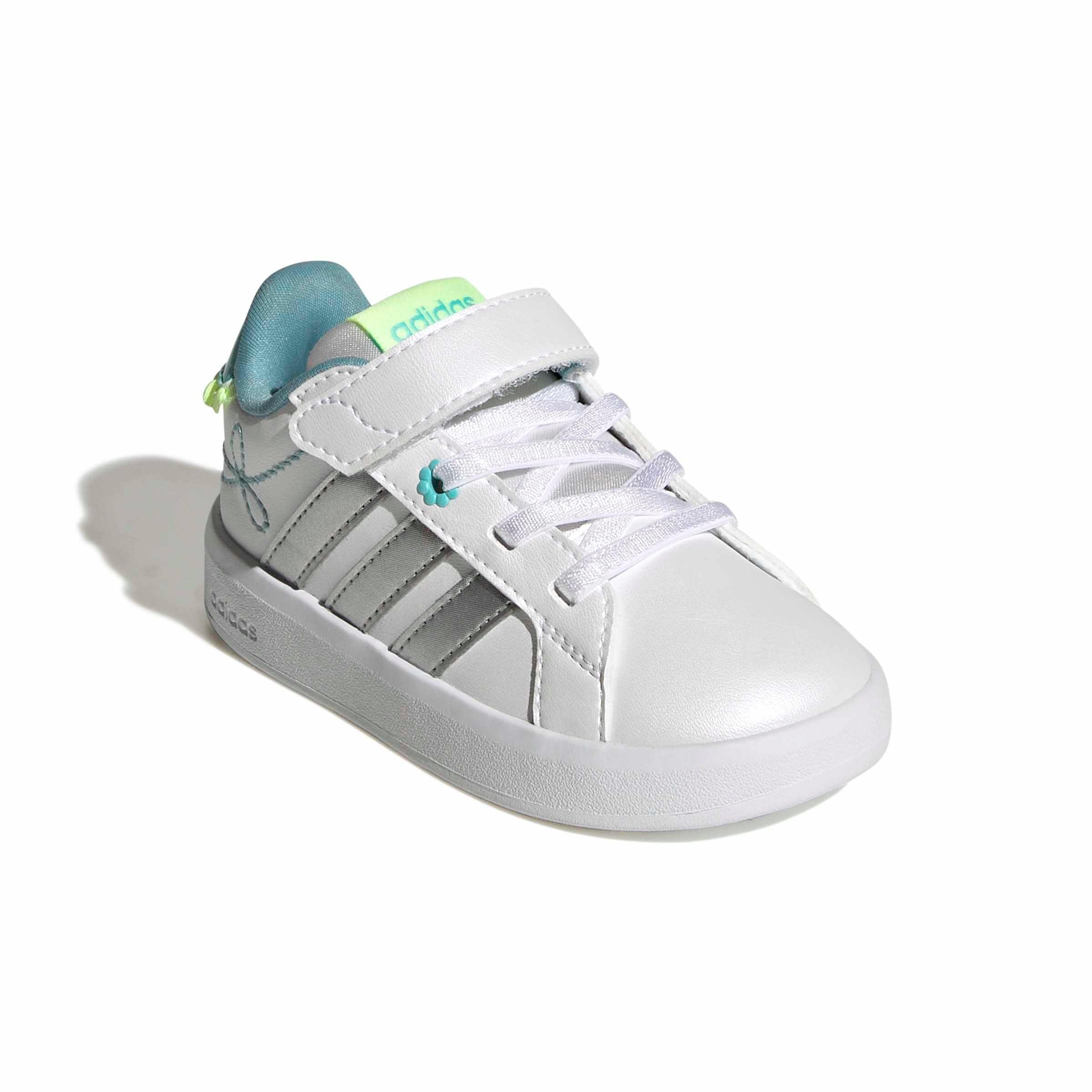 adidas Grand Court 3.0 "Ftwr White/Silver Metallic/Flash Aqua" Infant Girls' Shoe - WHITE/SILVER/AQUA