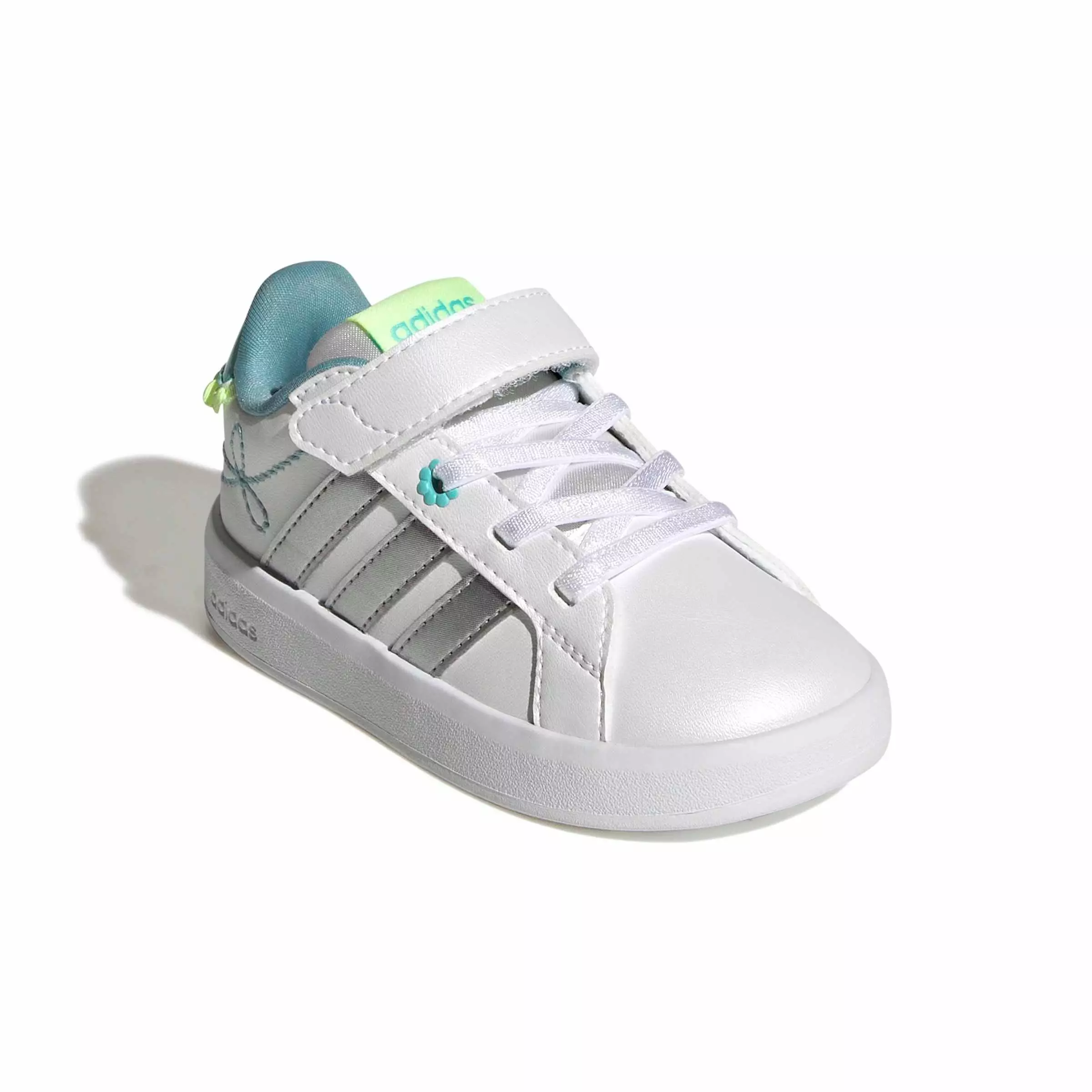 adidas Grand Court 3.0 "Ftwr White/Silver Metallic/Flash Aqua" Infant Girls' Shoe - WHITE/SILVER/AQUA