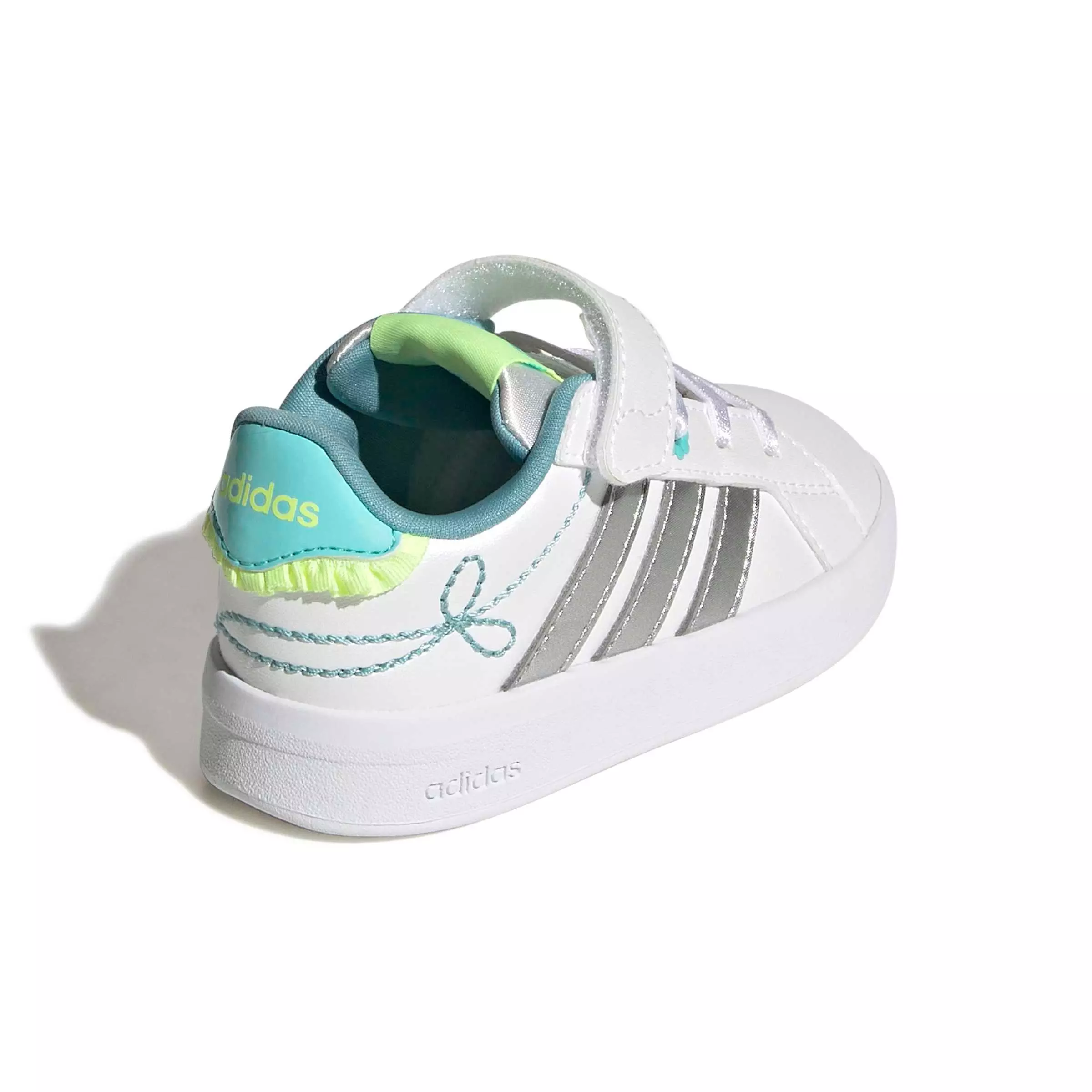 adidas Grand Court 3.0 "Ftwr White/Silver Metallic/Flash Aqua" Infant Girls' Shoe - WHITE/SILVER/AQUA