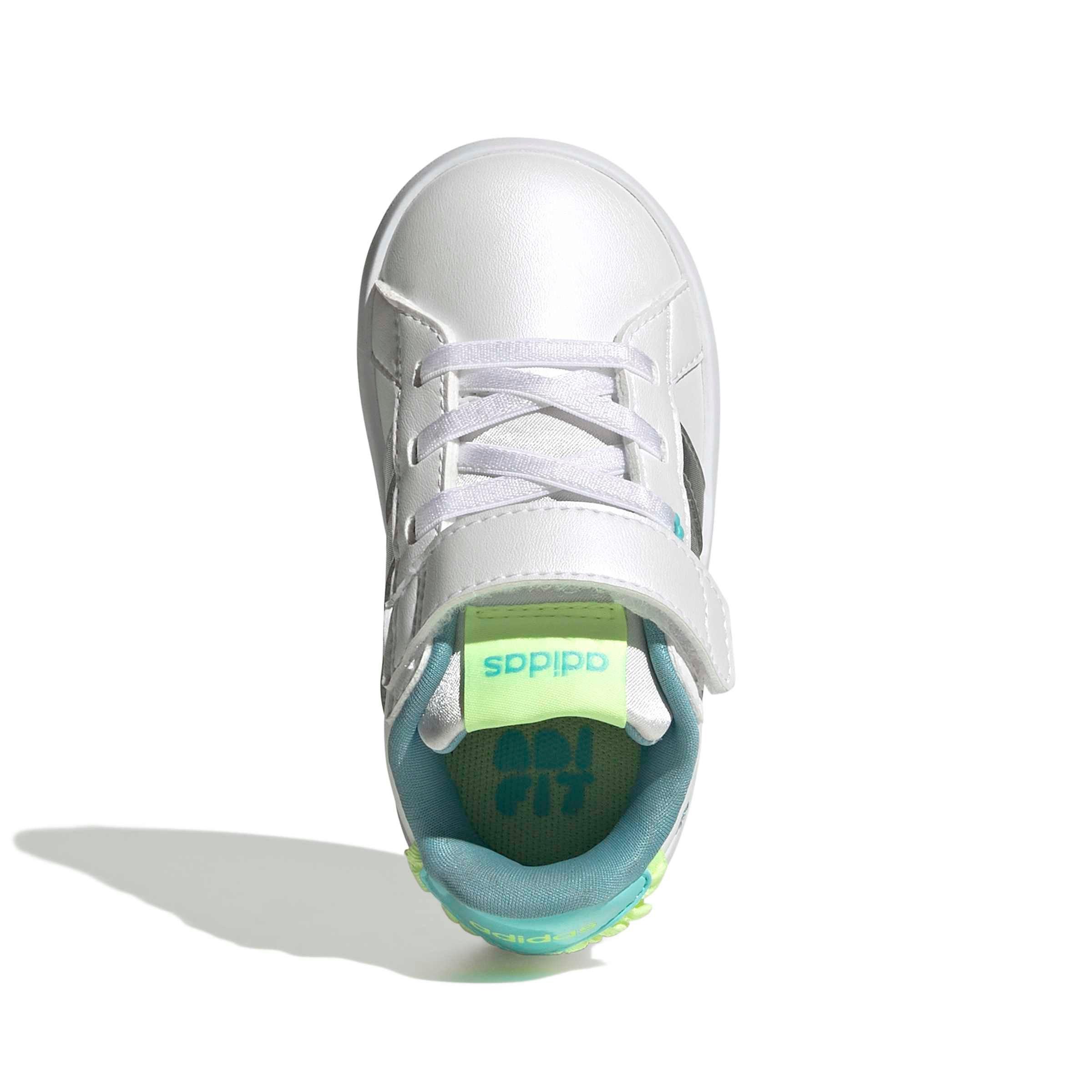 adidas Grand Court 3.0 "Ftwr White/Silver Metallic/Flash Aqua" Infant Girls' Shoe - WHITE/SILVER/AQUA