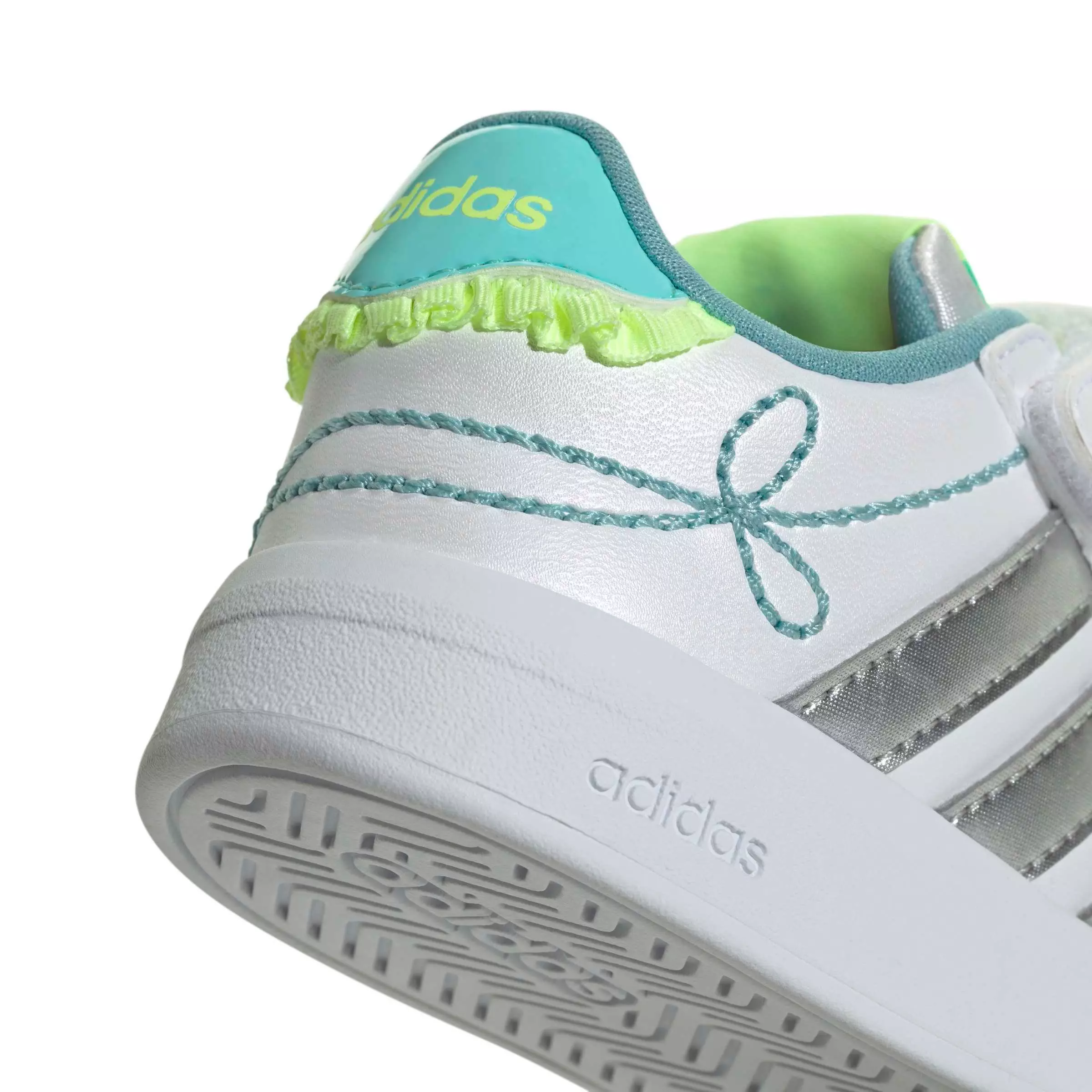adidas Grand Court 3.0 "Ftwr White/Silver Metallic/Flash Aqua" Infant Girls' Shoe - WHITE/SILVER/AQUA