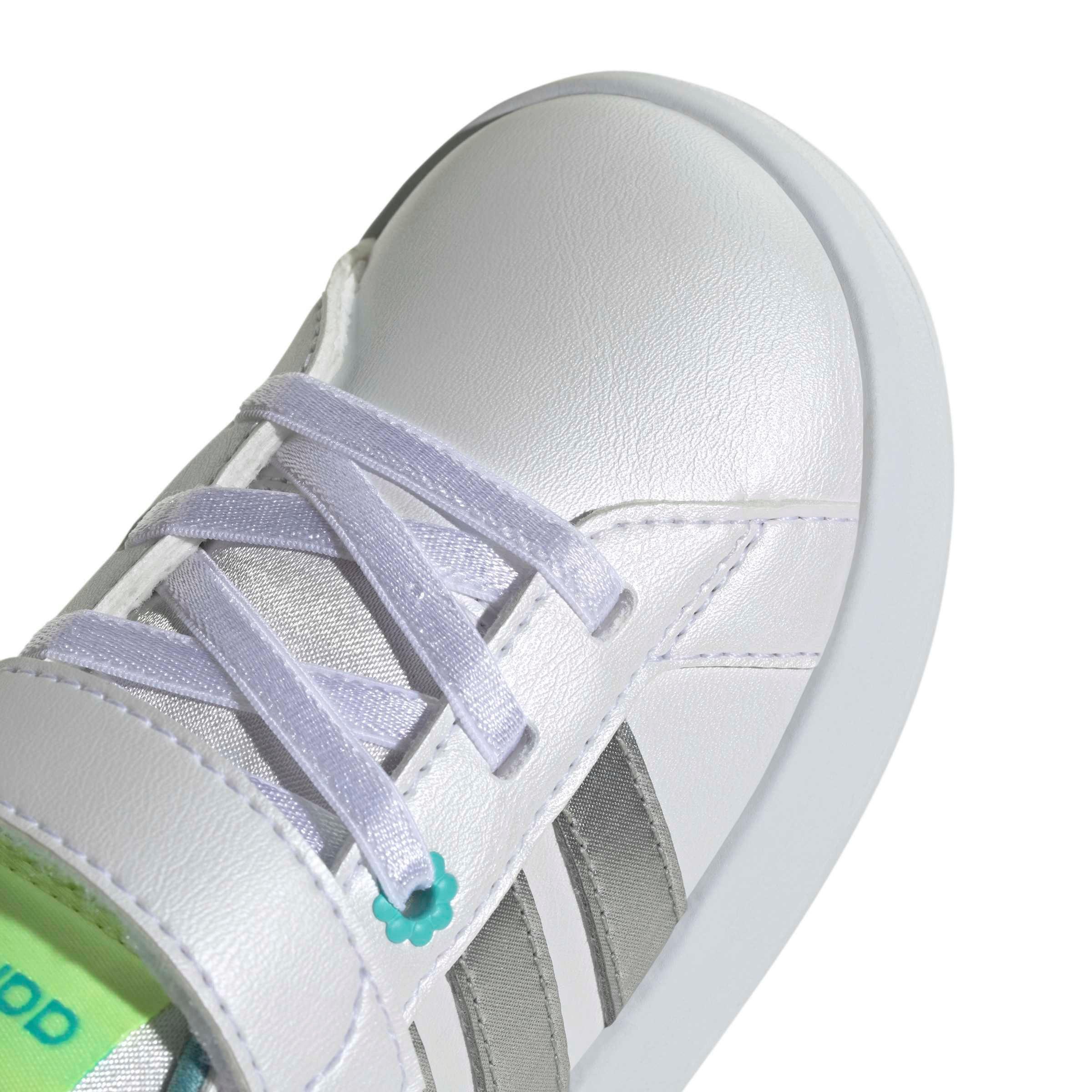 adidas Grand Court 3.0 "Ftwr White/Silver Metallic/Flash Aqua" Infant Girls' Shoe - WHITE/SILVER/AQUA