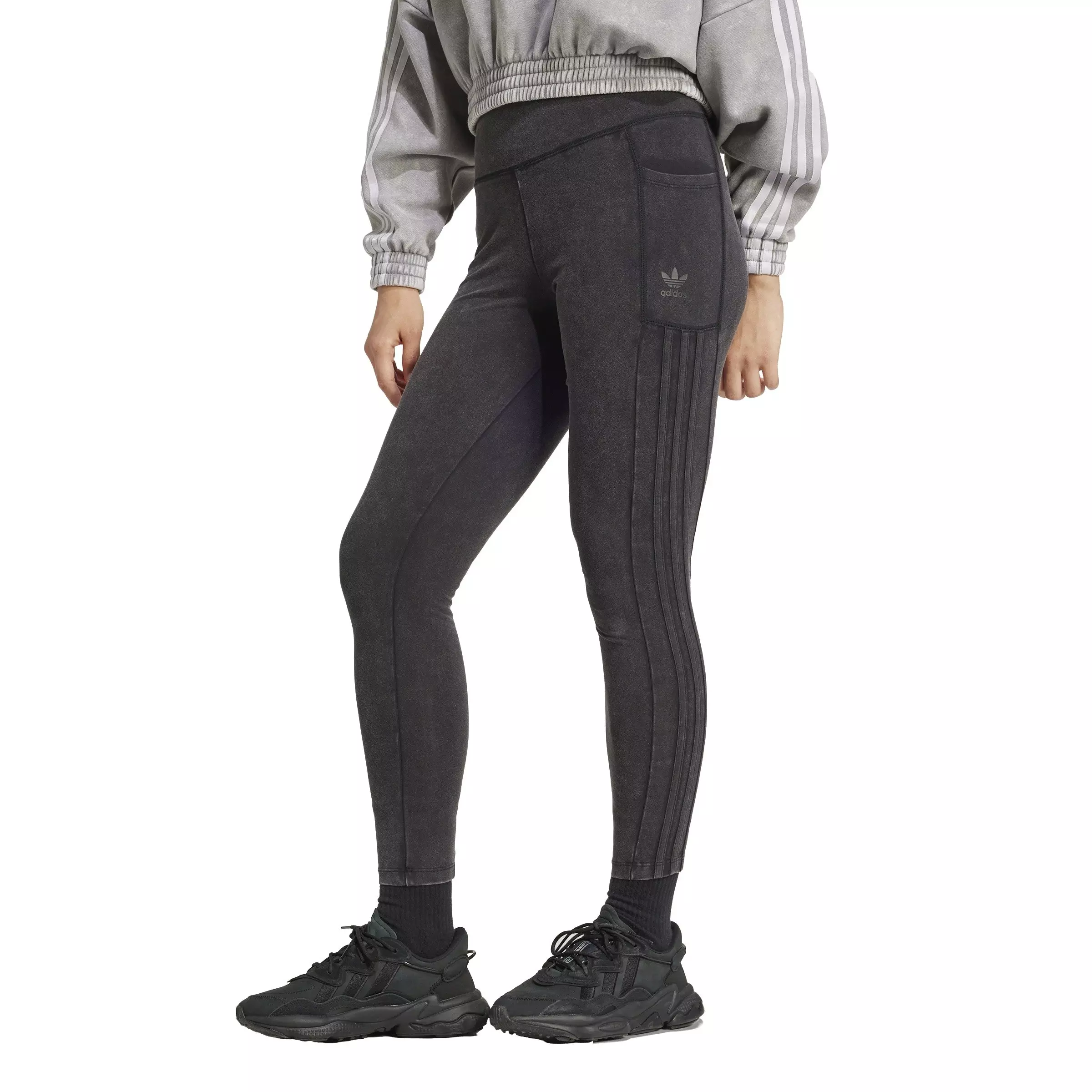 adidas Originals Women's Washed 3-Stripes Leggings-Black - BLACK