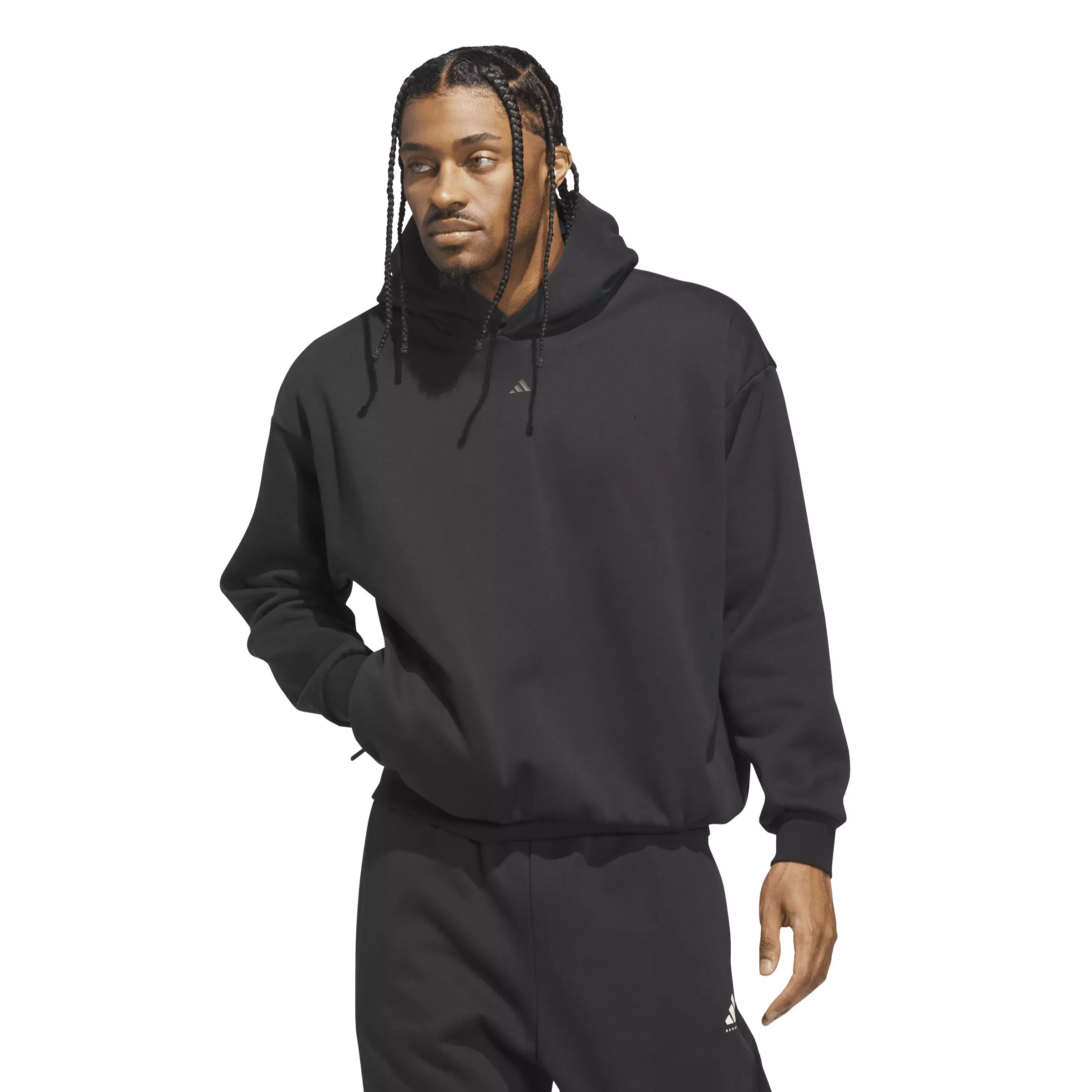 adidas Unisex Basketball Fleece Hoodie -Black - BLACK