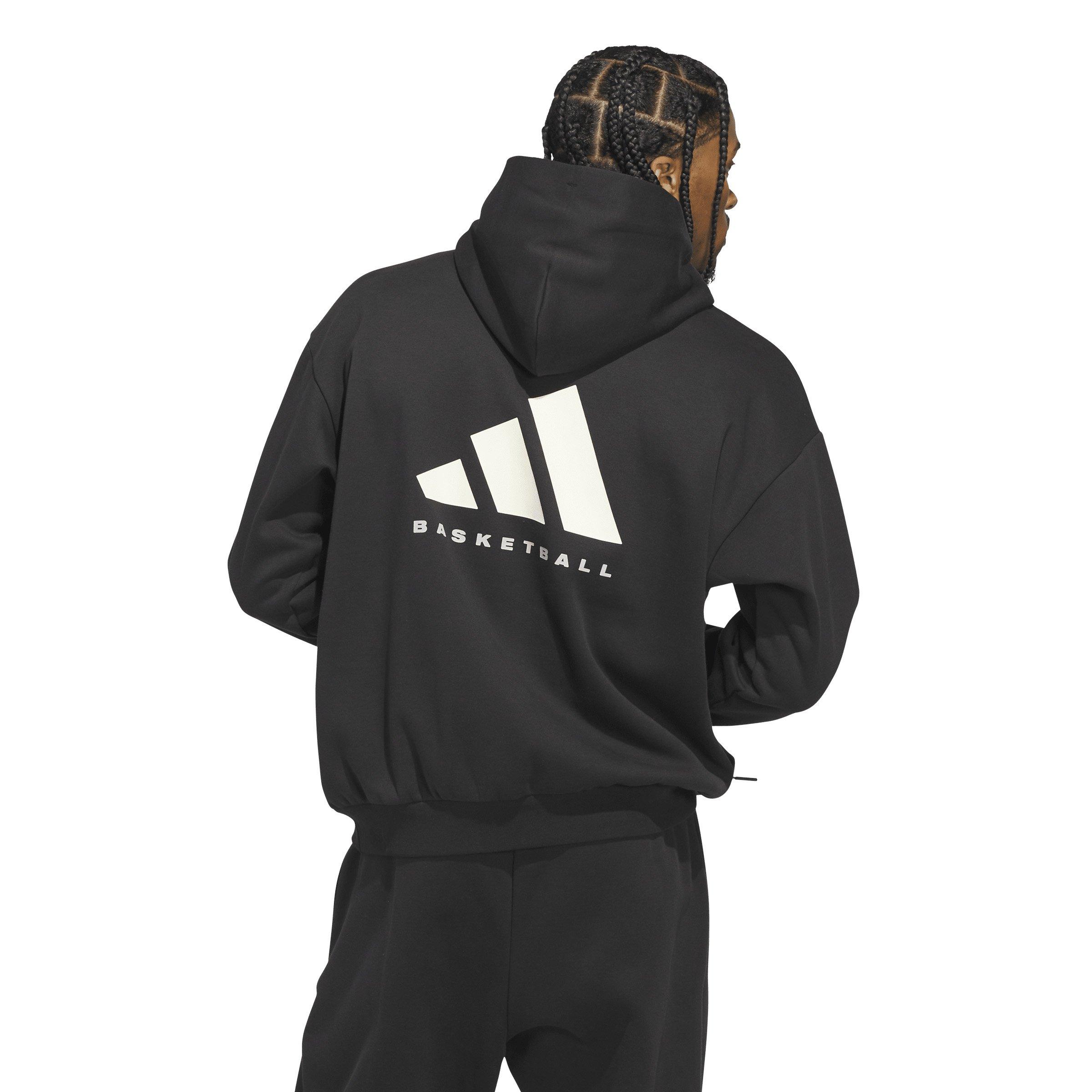 adidas Unisex Basketball Fleece Hoodie - Black - BLACK Thumbnail View 2