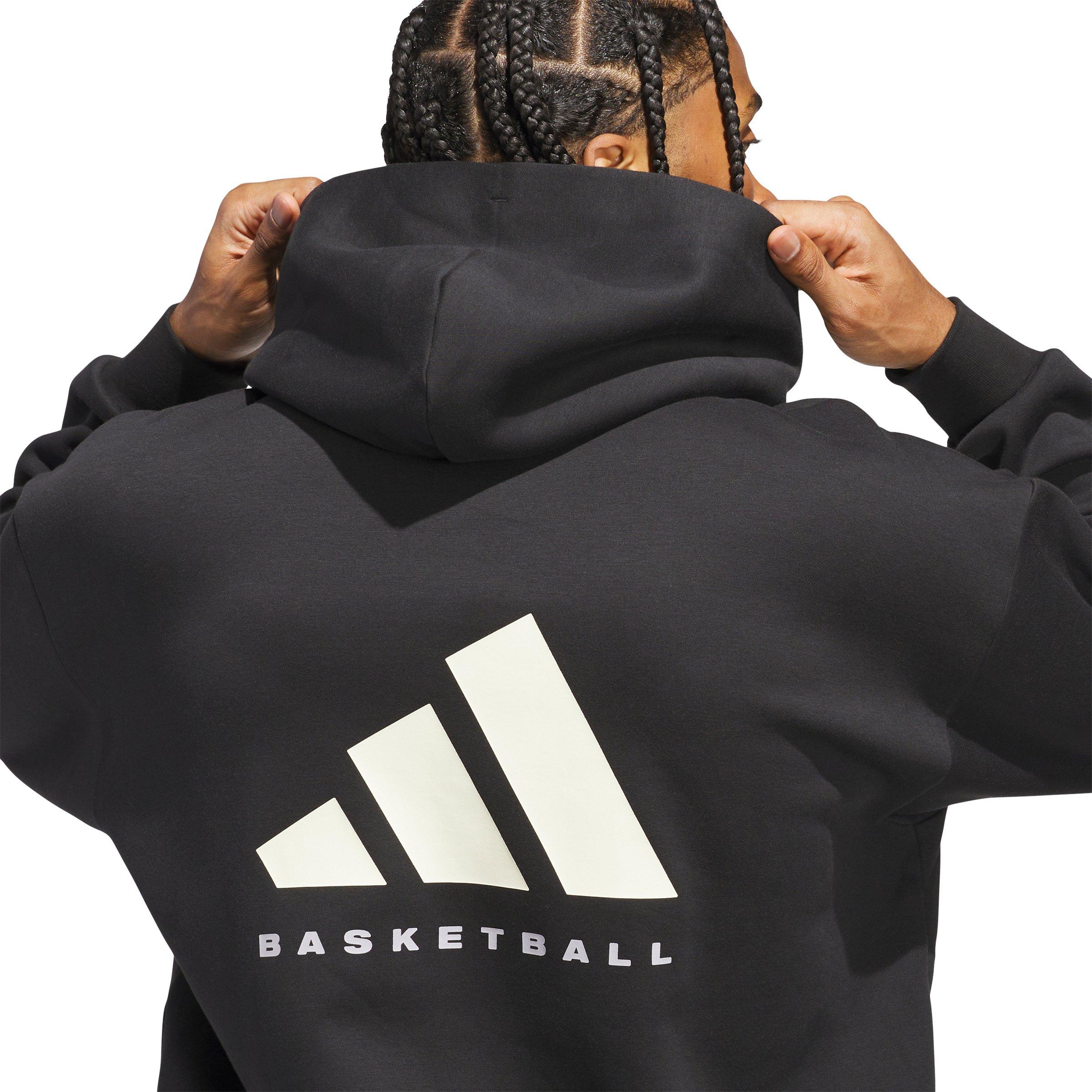 adidas Unisex Basketball Fleece Hoodie - Black - BLACK Thumbnail View 4